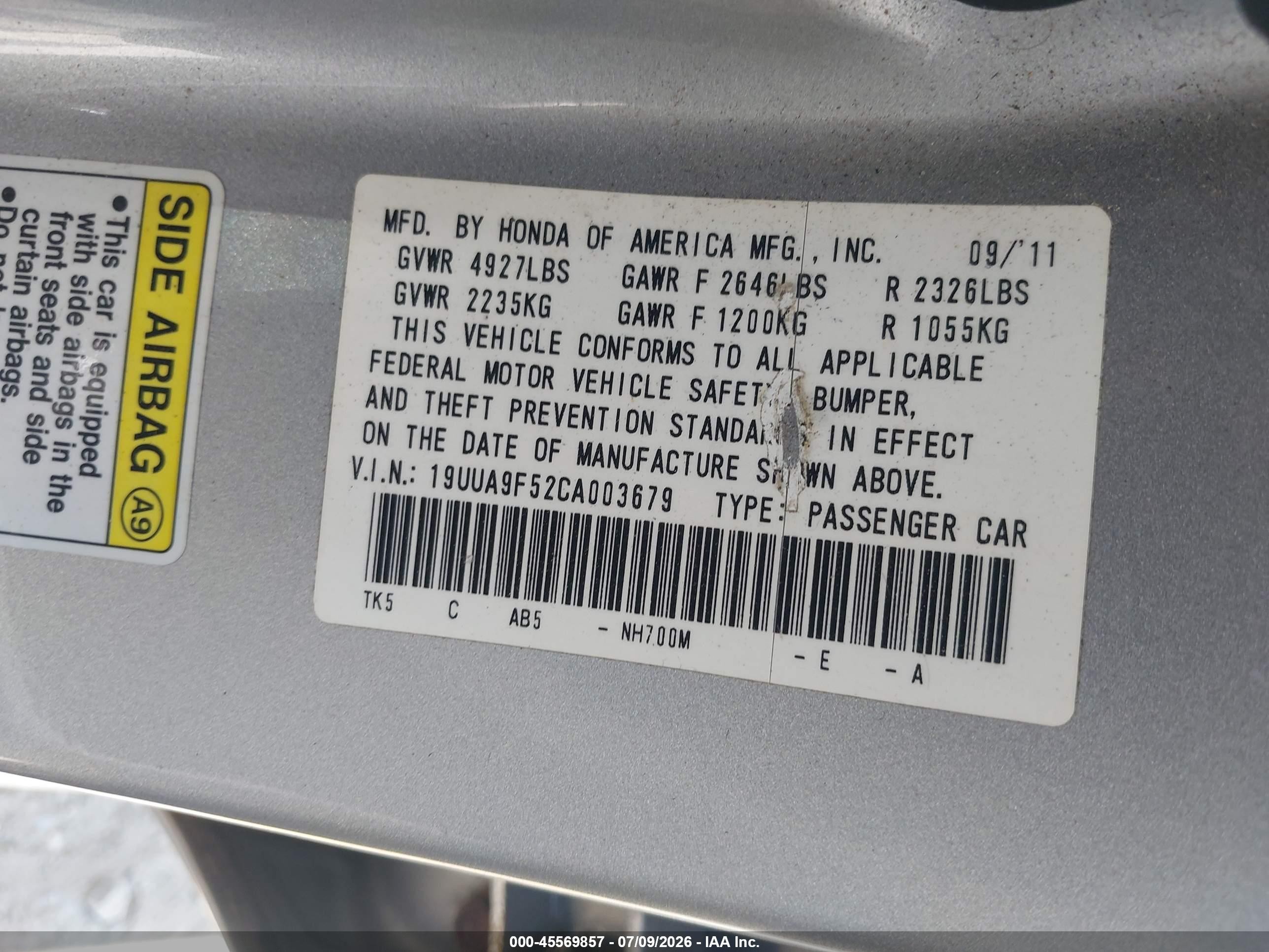 2012 Acura Tl 3.7 Silver vin: 19UUA9F52CA003679