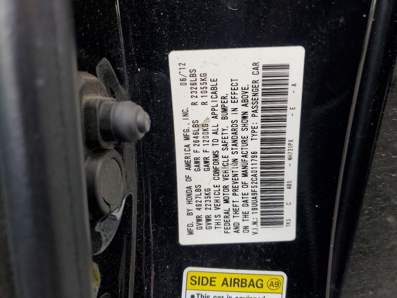 2012 Acura Tl Black vin: 19UUA9F52CA011796