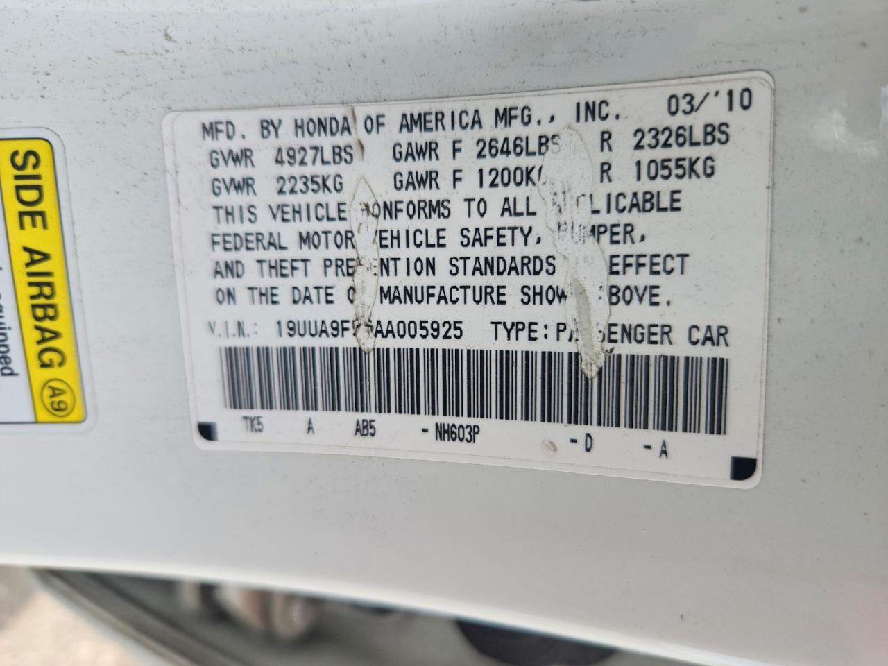 2010 Acura Tl Белый vin: 19UUA9F55AA005925