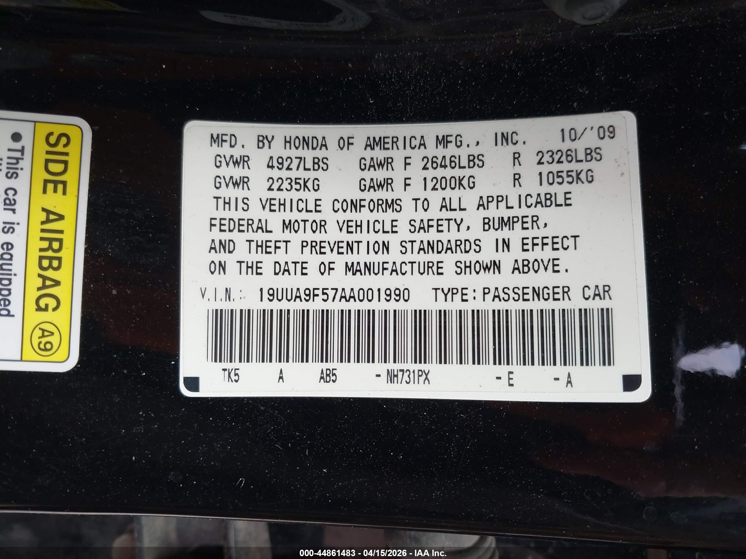 2010 Acura Tl 3.7 Black vin: 19UUA9F57AA001990