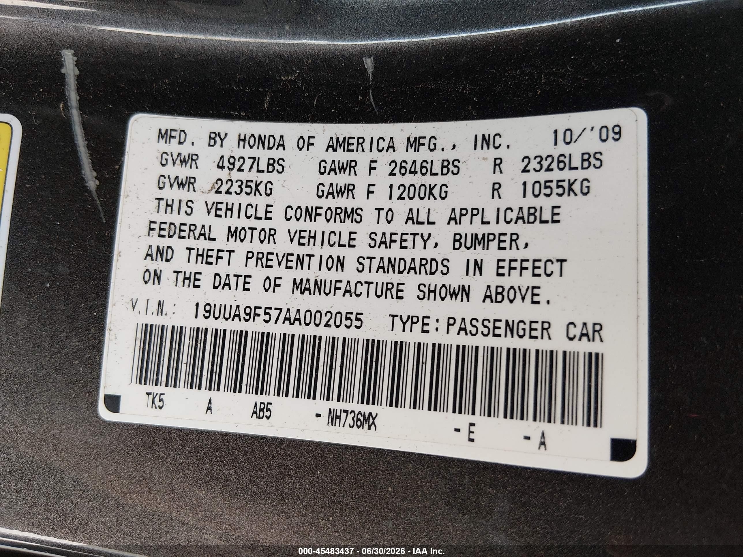 2010 Acura Tl 3.7 Gray vin: 19UUA9F57AA002055