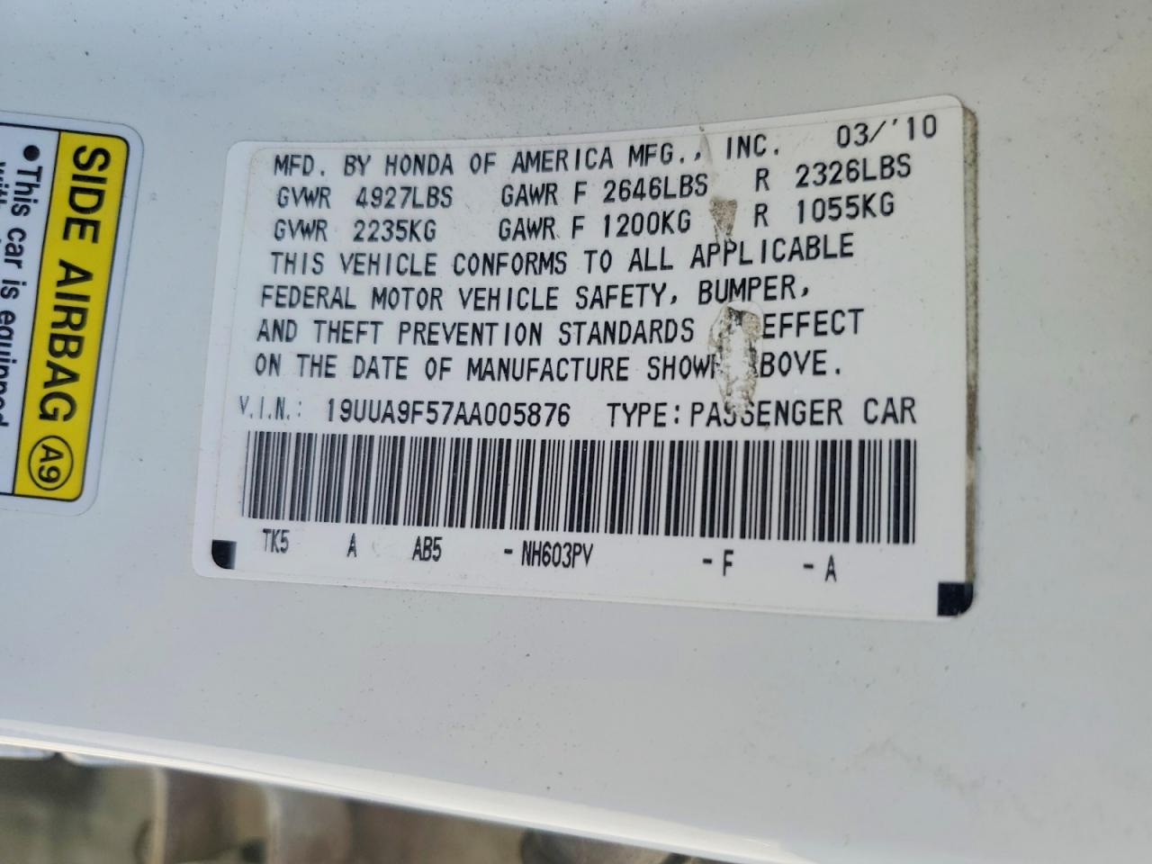 2010 Acura Tl White vin: 19UUA9F57AA005876