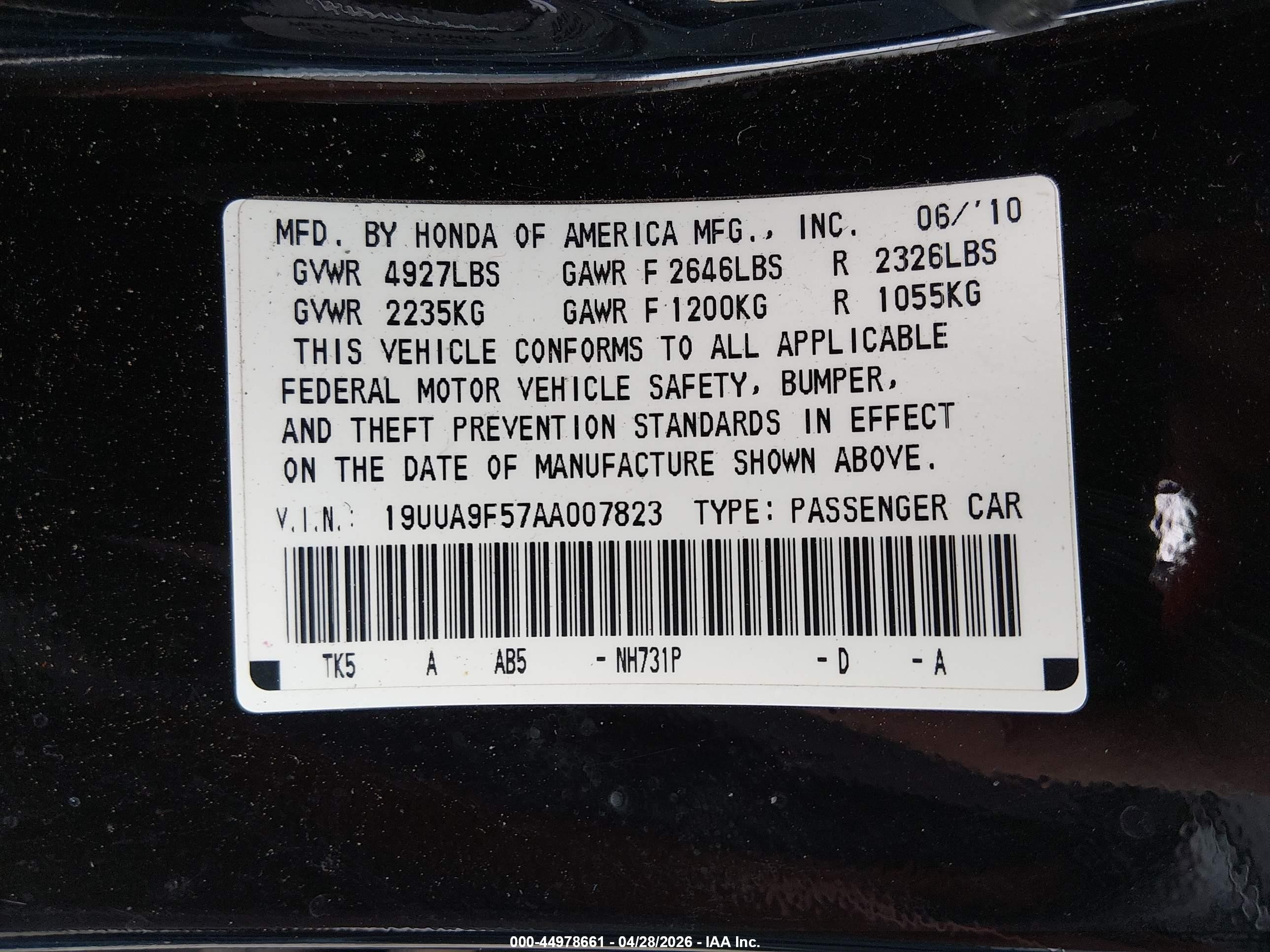 2010 Acura Tl 3.7 Черный vin: 19UUA9F57AA007823
