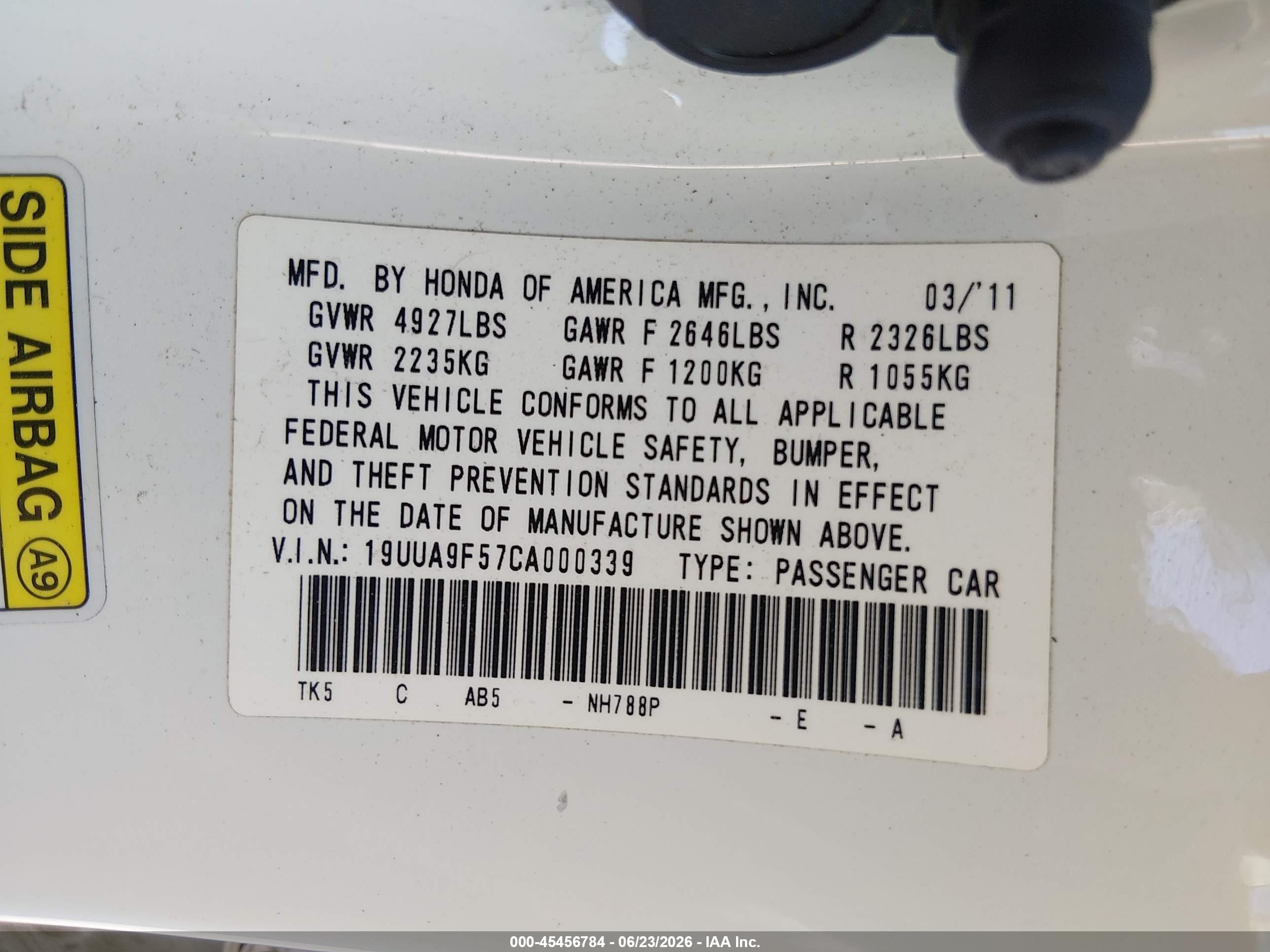 2012 Acura Tl 3.7 White vin: 19UUA9F57CA000339