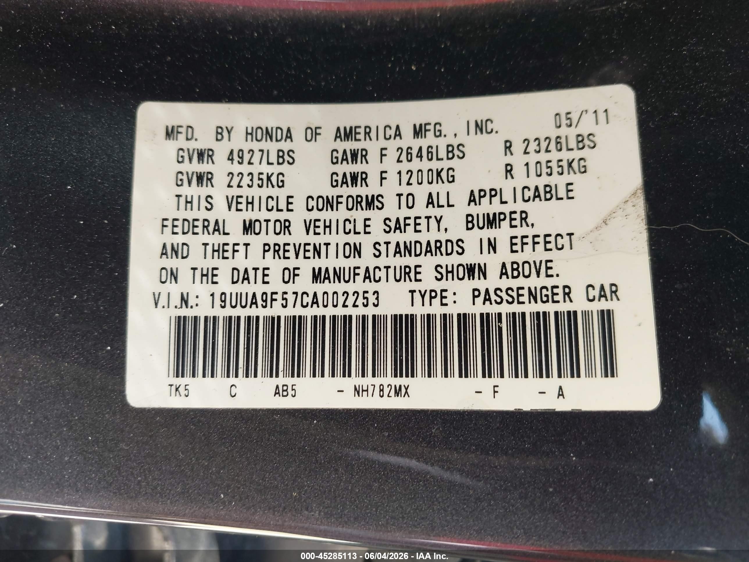 2012 Acura Tl 3.7 Gray vin: 19UUA9F57CA002253