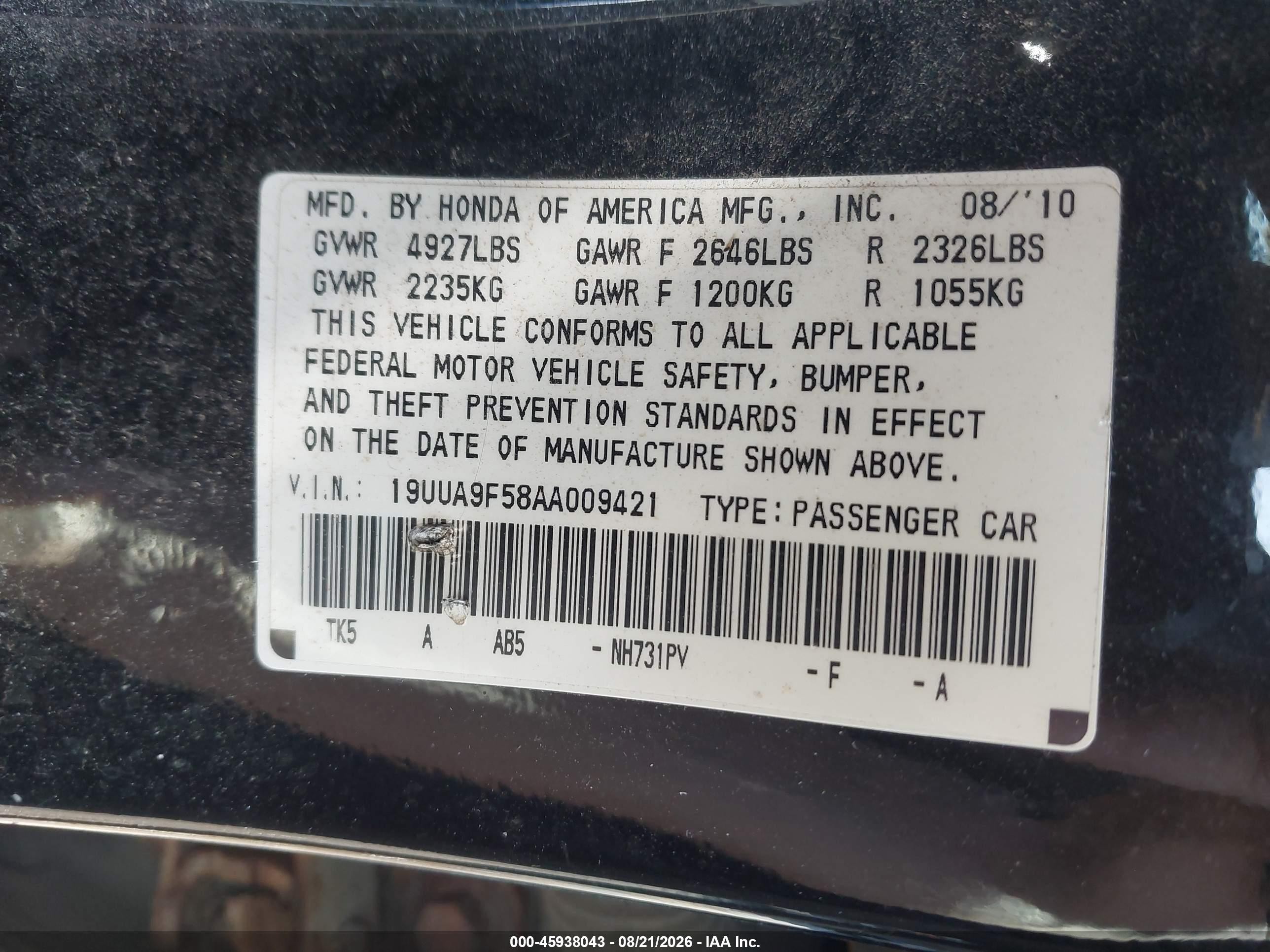 2010 Acura Tl 3.7 Black vin: 19UUA9F58AA009421