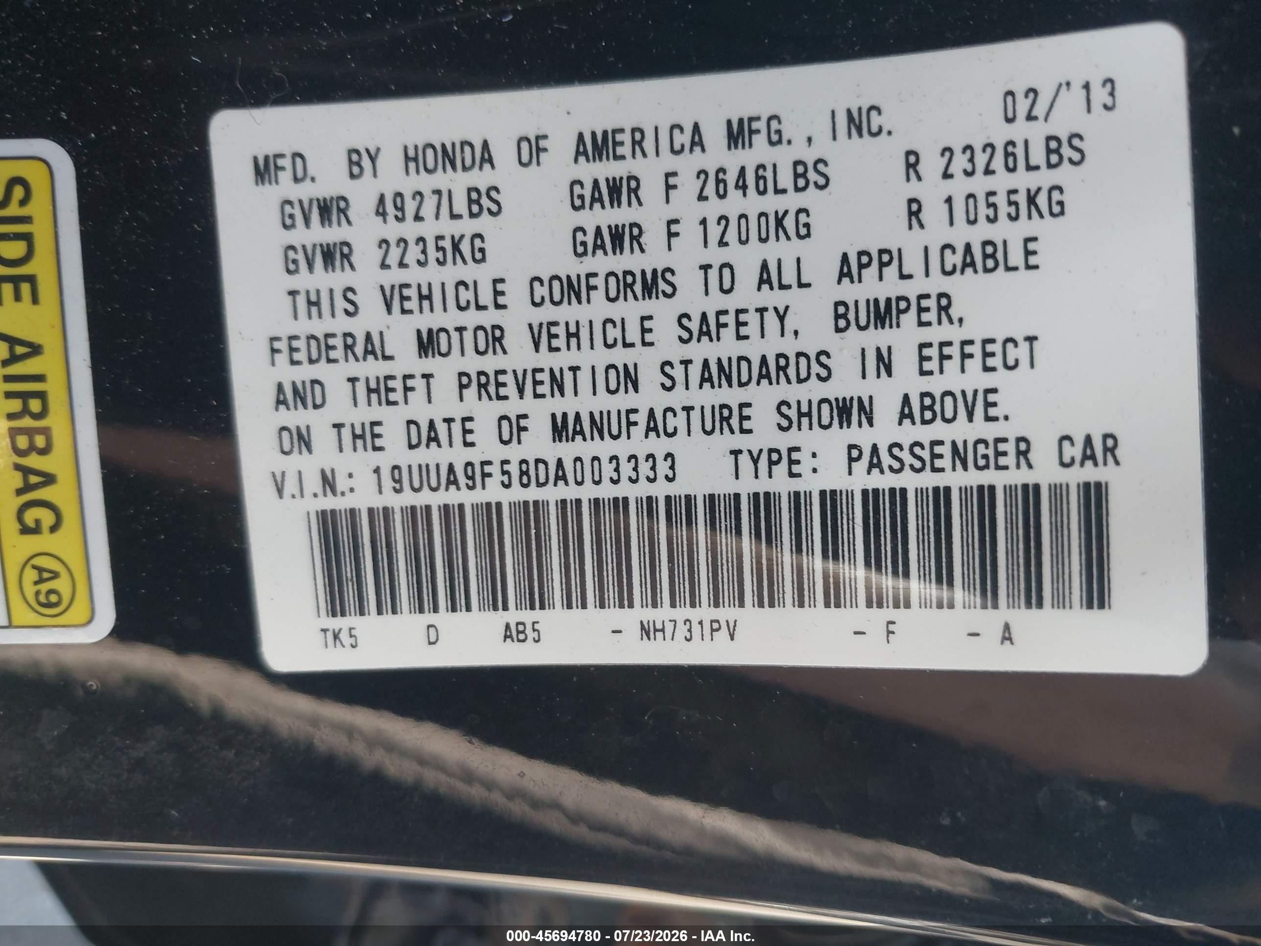 2013 Acura Tl 3.7 Black vin: 19UUA9F58DA003333