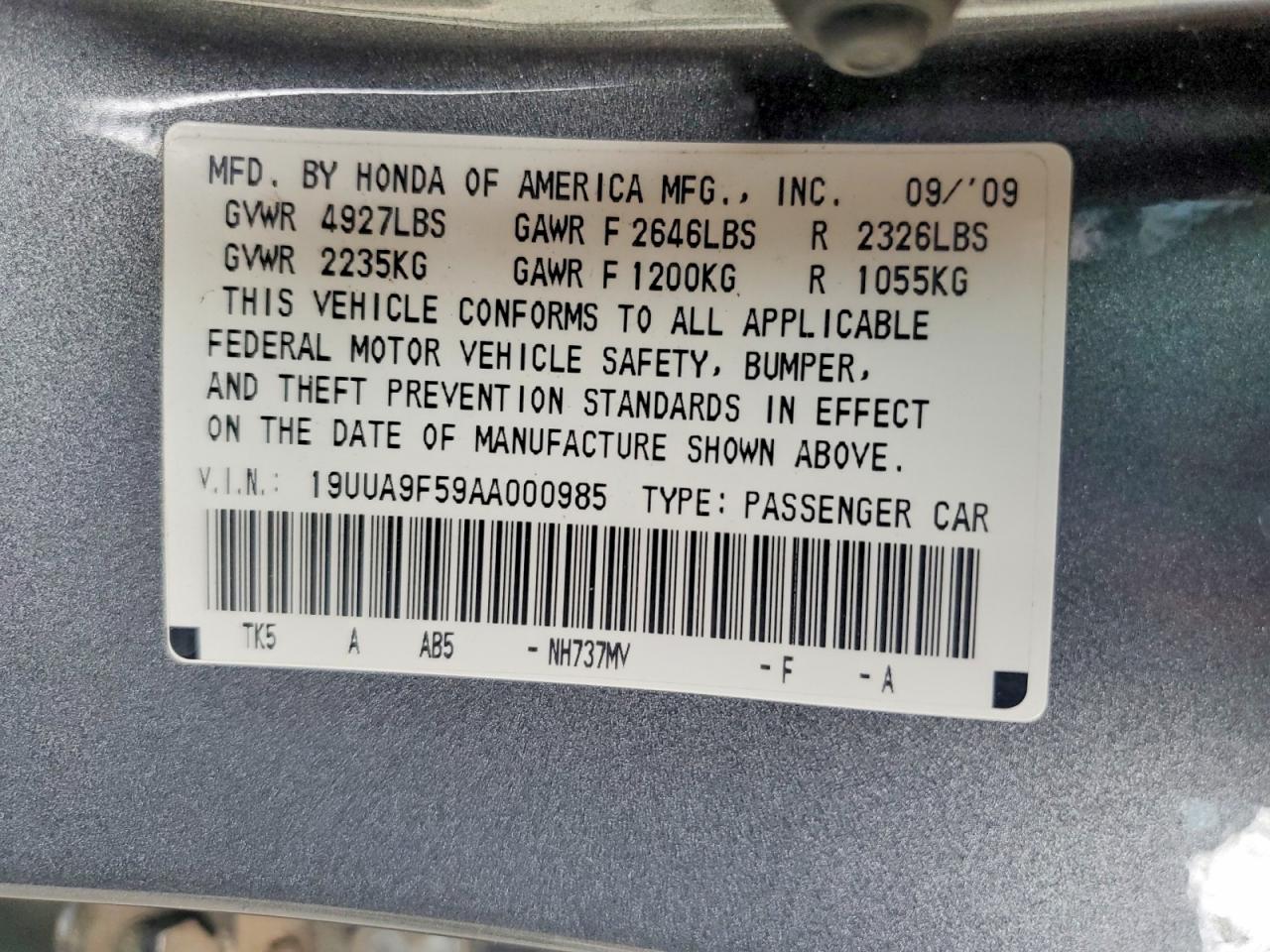 2010 Acura Tl Gray vin: 19UUA9F59AA000985