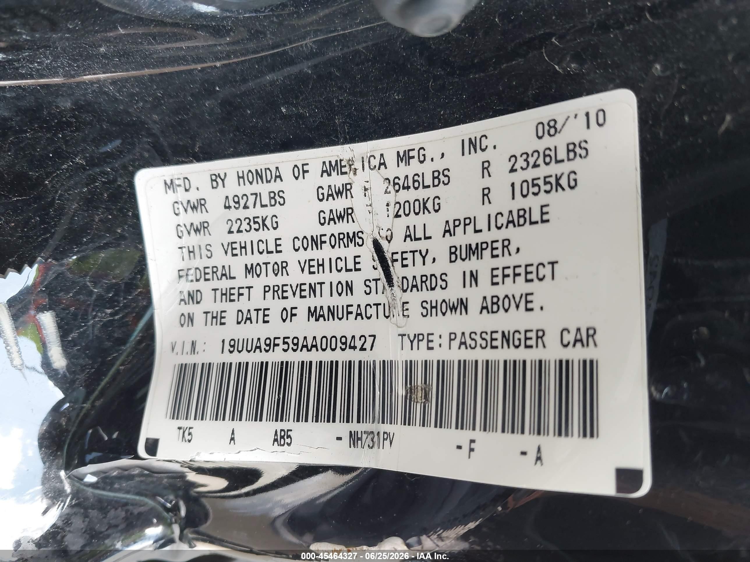 2010 Acura Tl 3.7 Black vin: 19UUA9F59AA009427