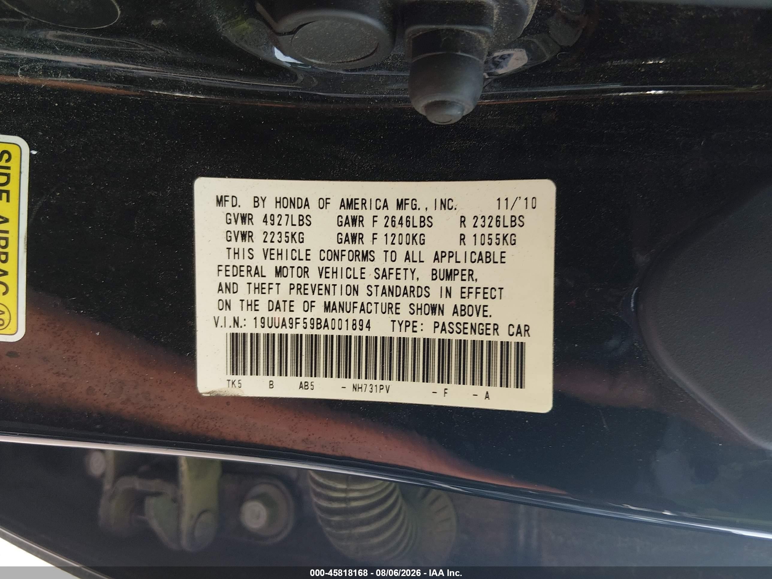 2011 Acura Tl 3.7 Black vin: 19UUA9F59BA001894