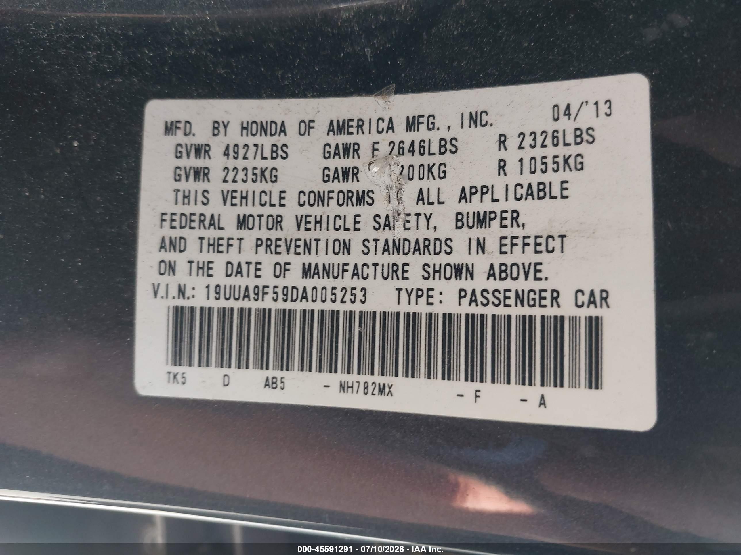 2013 Acura Tl 3.7 Gray vin: 19UUA9F59DA005253
