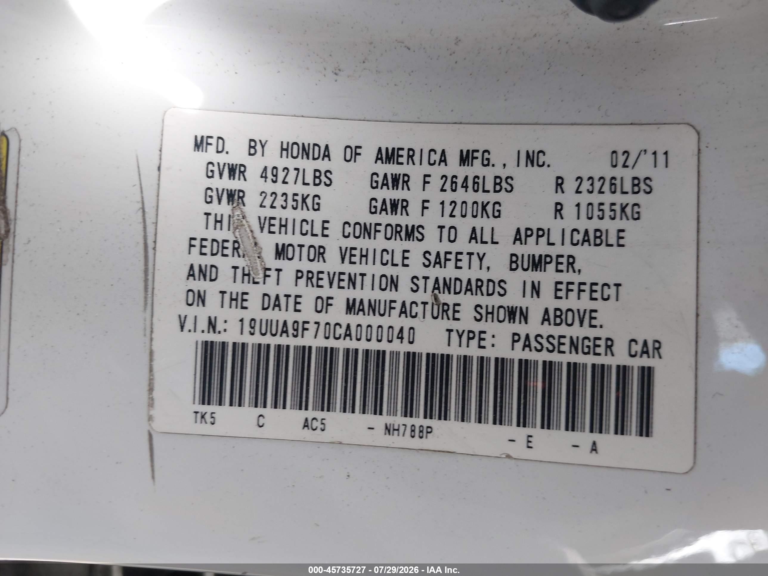 2012 Acura Tl 3.7 White vin: 19UUA9F70CA000040