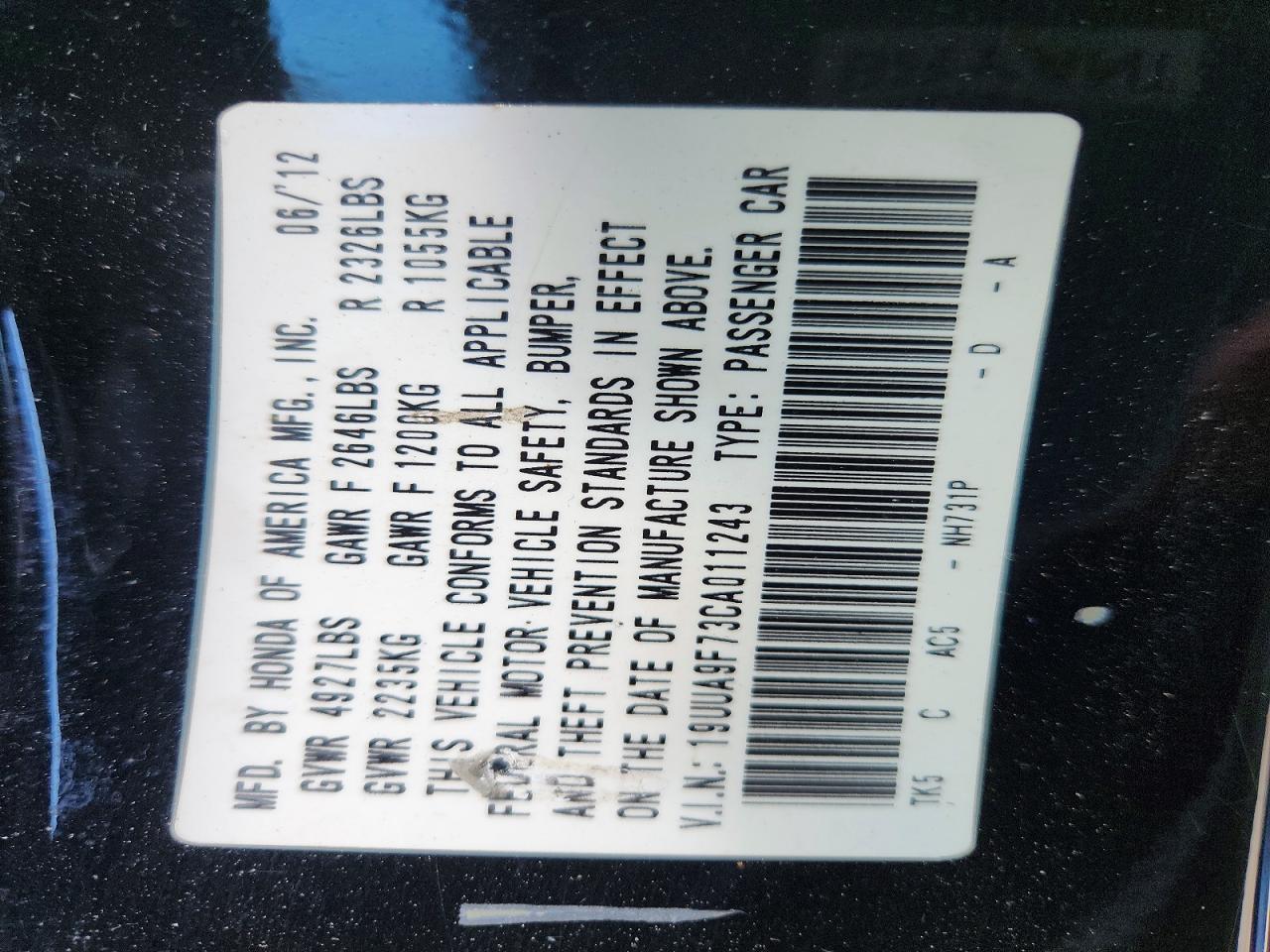 2012 Acura Tl Black vin: 19UUA9F73CA011243