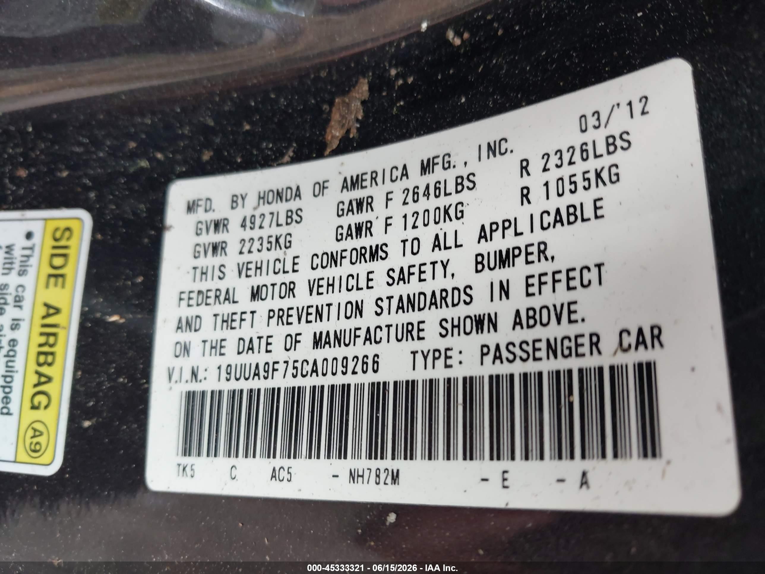 2012 Acura Tl 3.7 Gray vin: 19UUA9F75CA009266