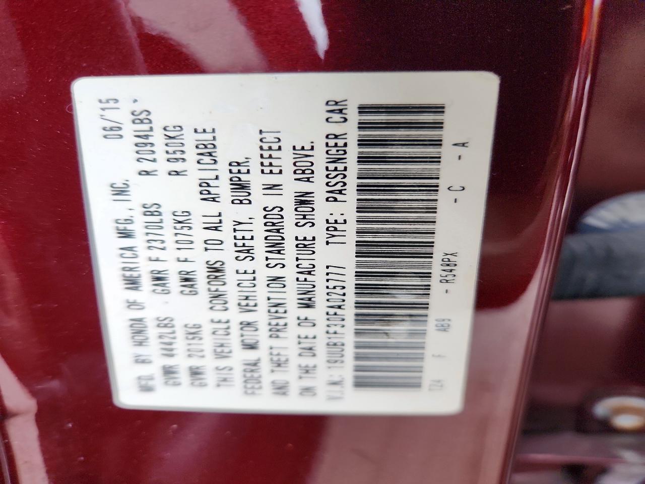 2015 Acura Tlx Burgundy vin: 19UUB1F30FA025777