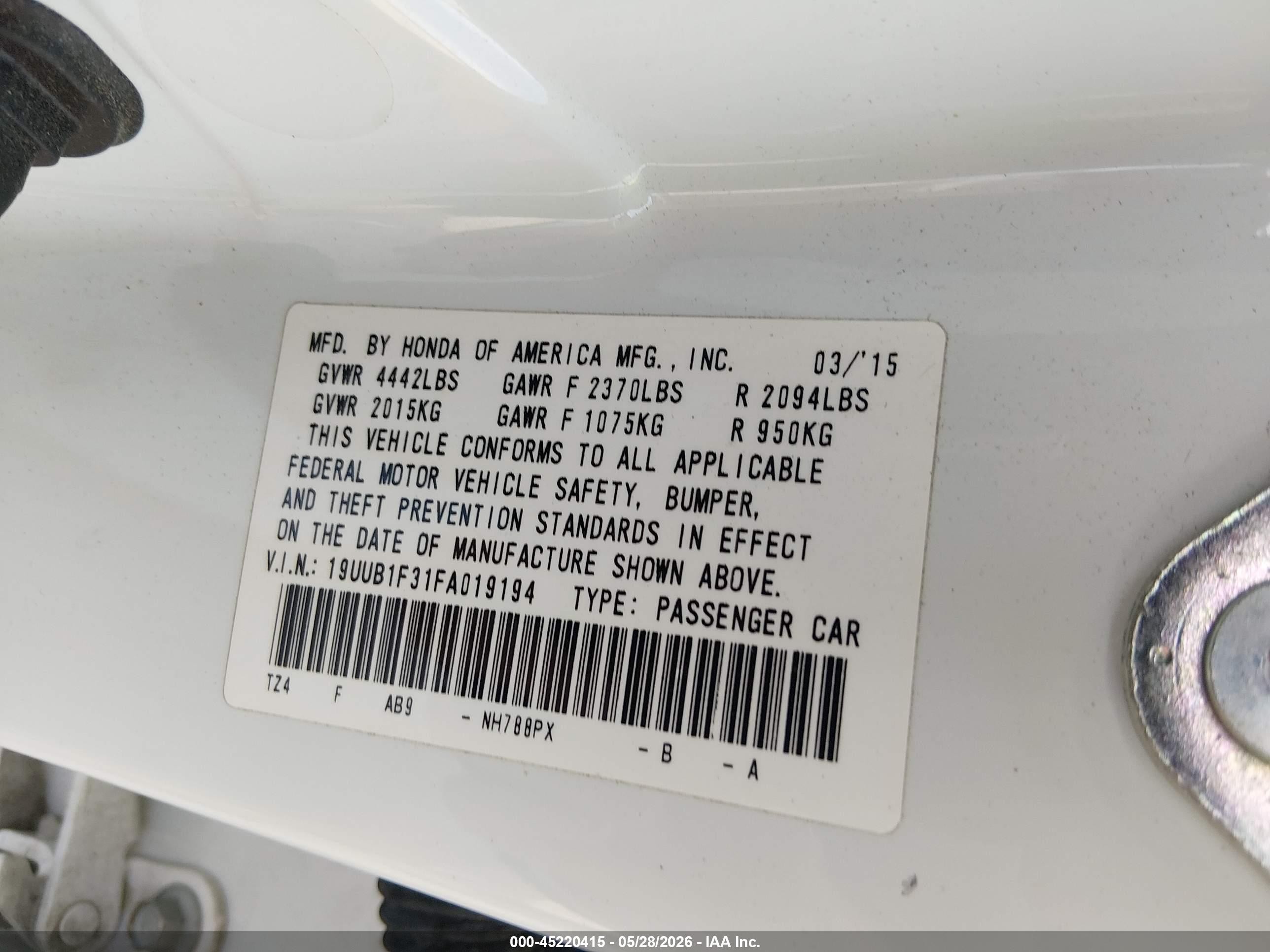 2015 Acura Tlx   White vin: 19UUB1F31FA019194