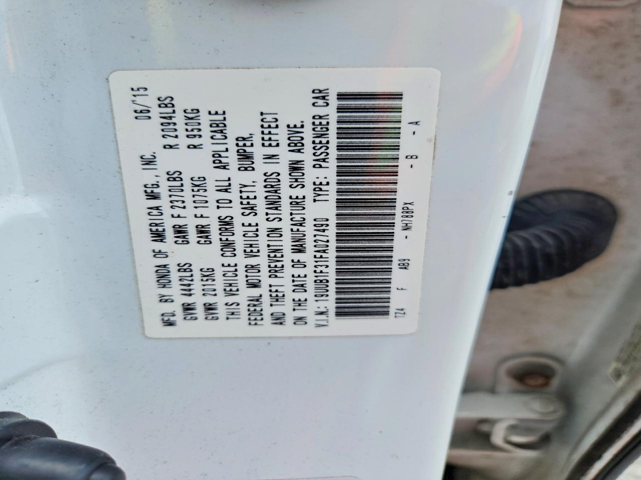 2015 Acura Tlx White vin: 19UUB1F31FA027490
