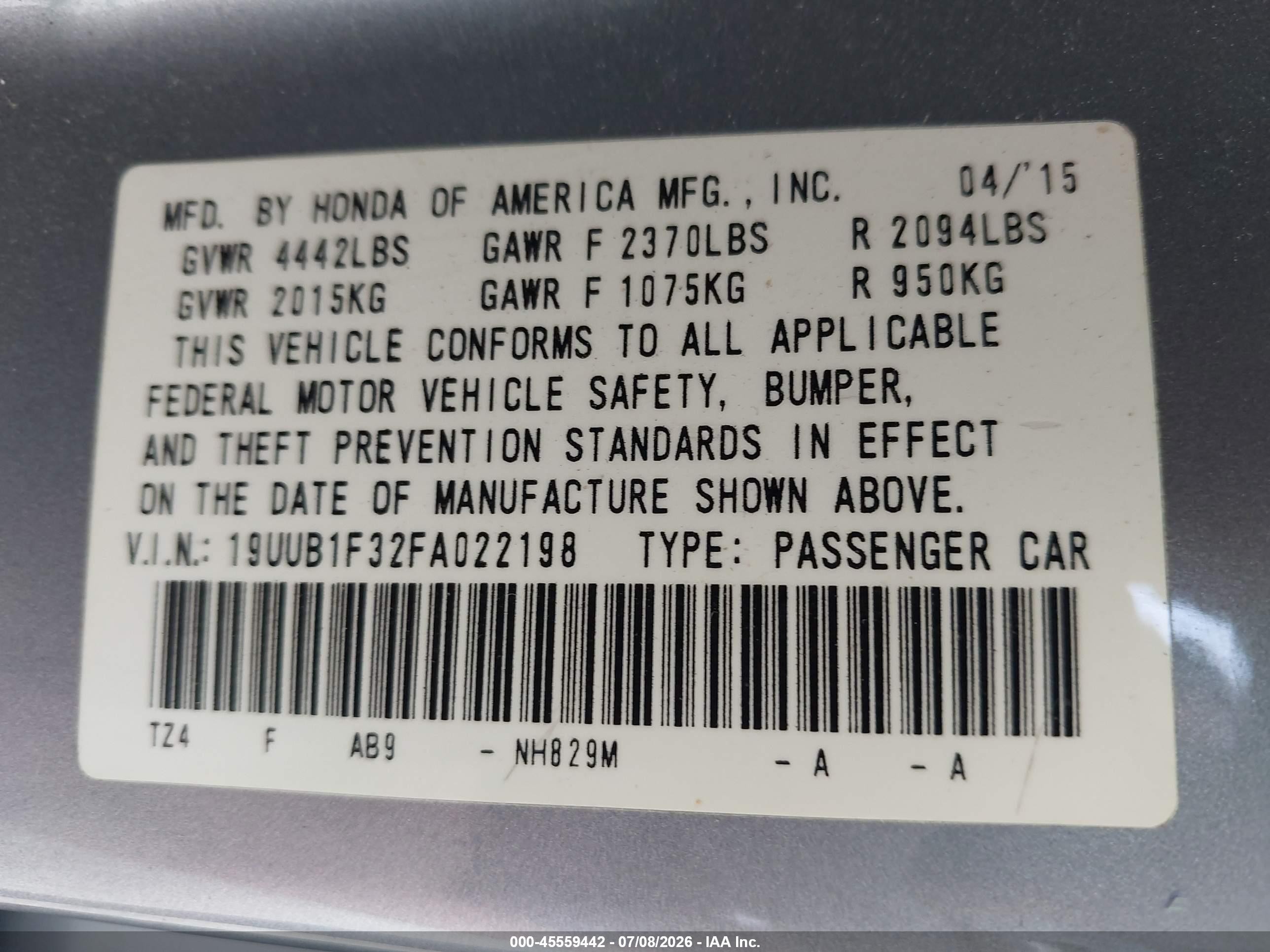 2015 Acura Tlx Light Blue vin: 19UUB1F32FA022198