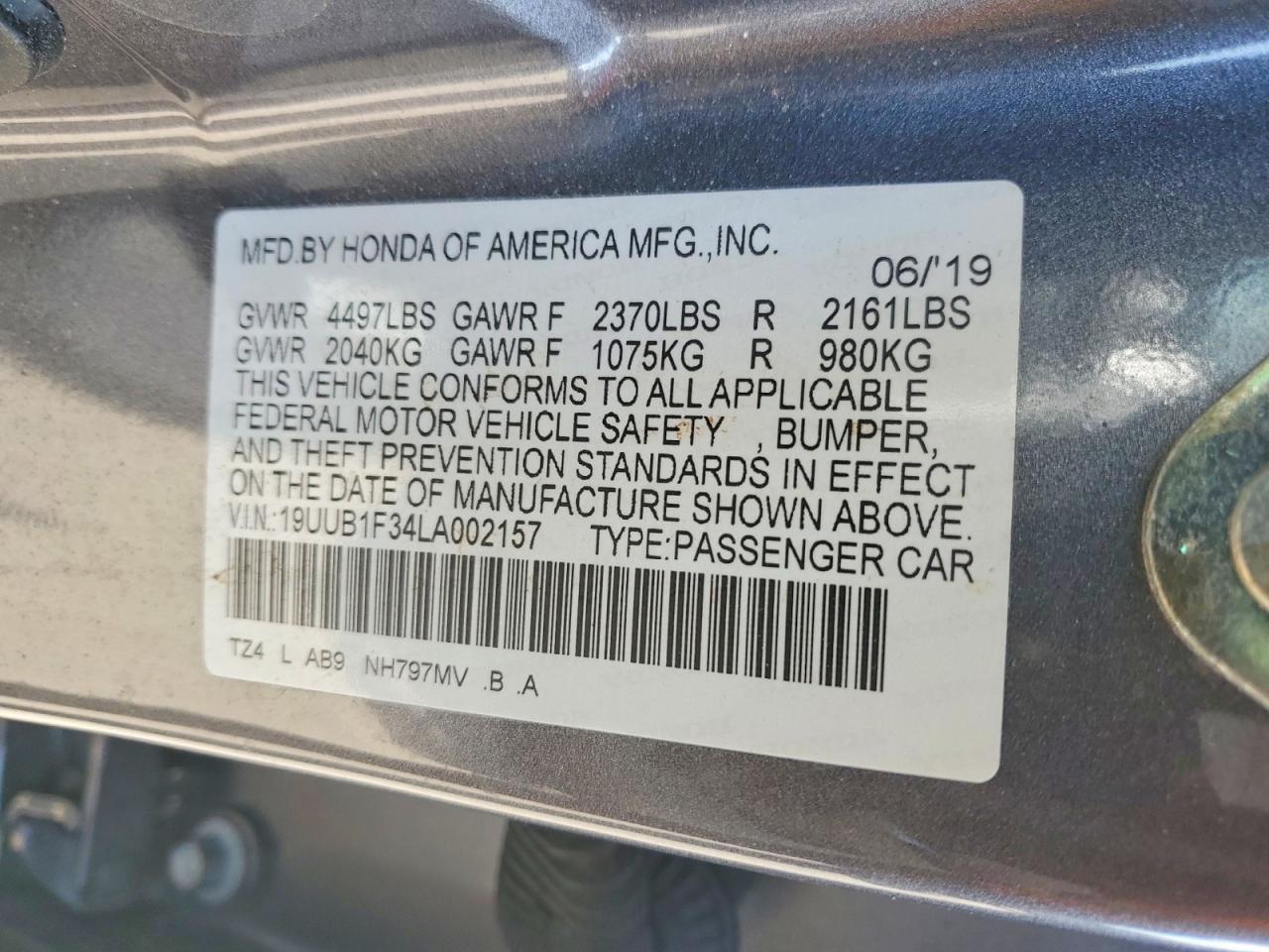 2020 Acura Tlx Gray vin: 19UUB1F34LA002157