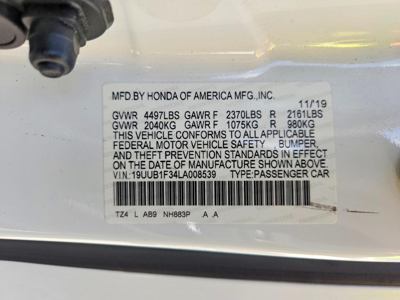 2020 Acura Tlx White vin: 19UUB1F34LA008539
