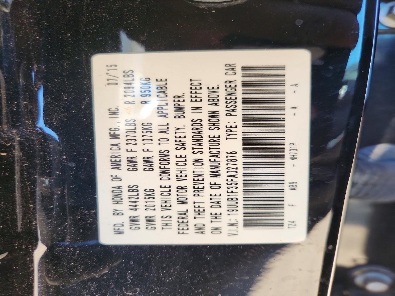 2015 Acura Tlx Black vin: 19UUB1F35FA027878