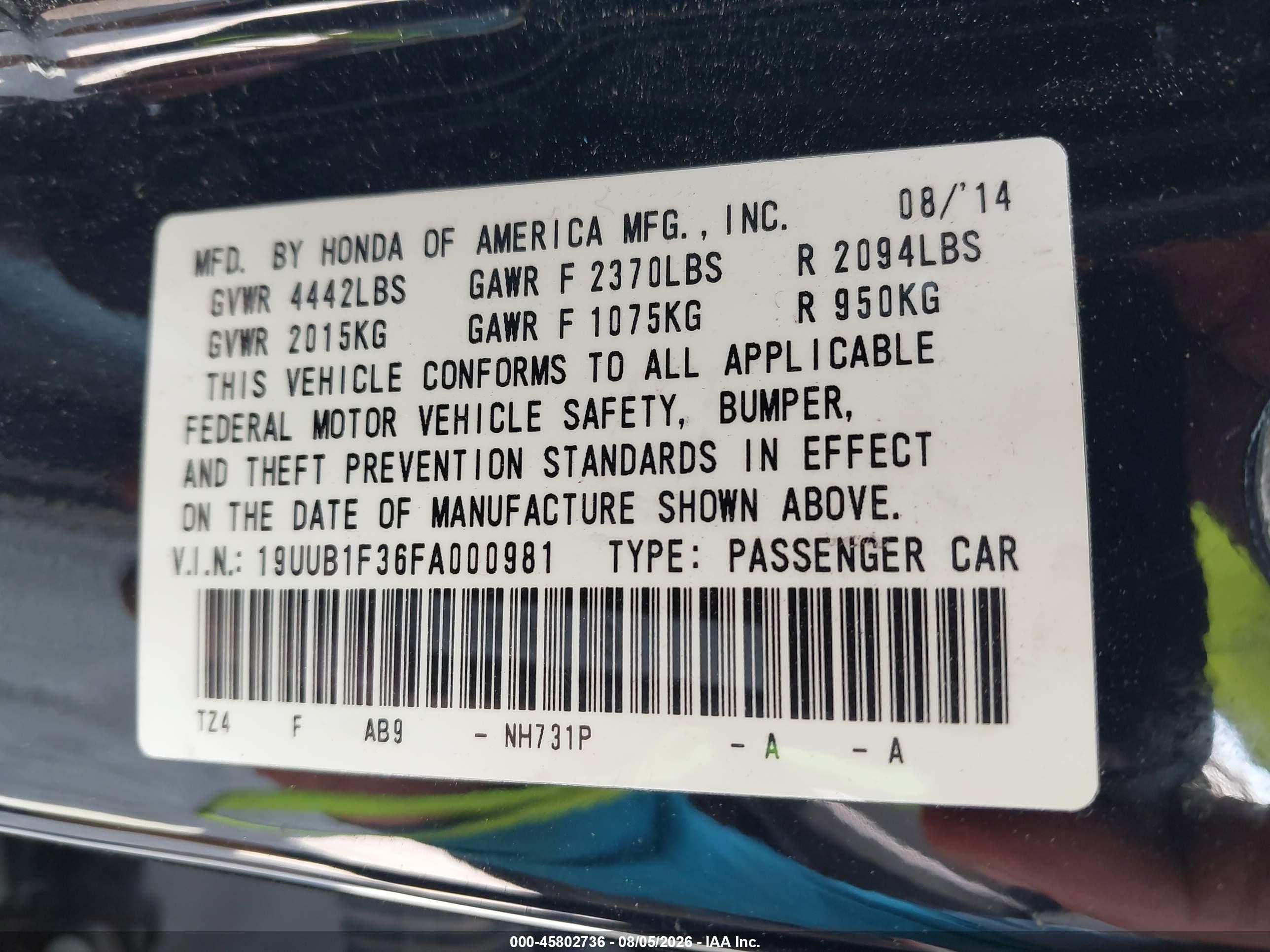 2015 Acura Tlx Black vin: 19UUB1F36FA000981