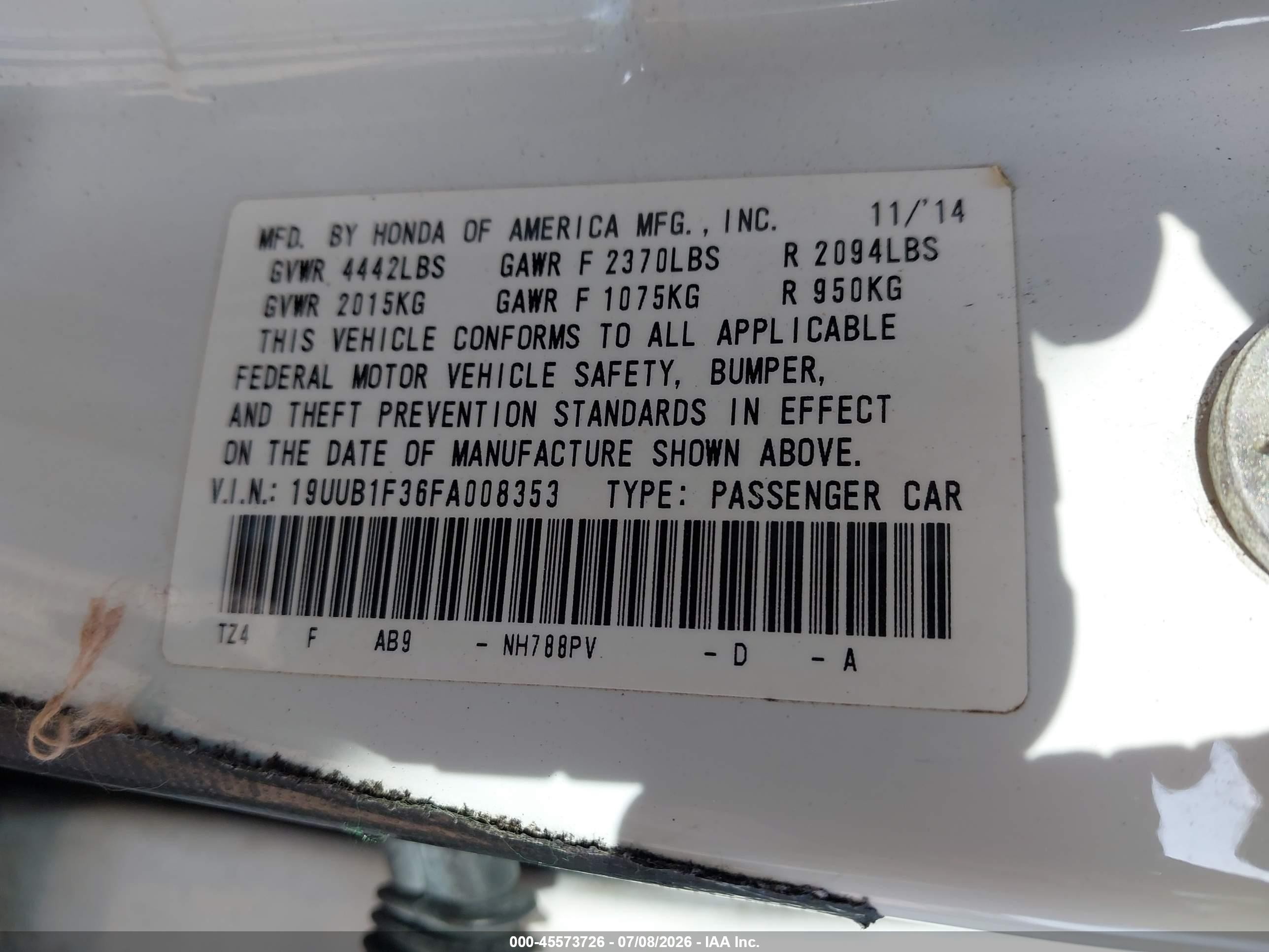 2015 Acura Tlx   White vin: 19UUB1F36FA008353