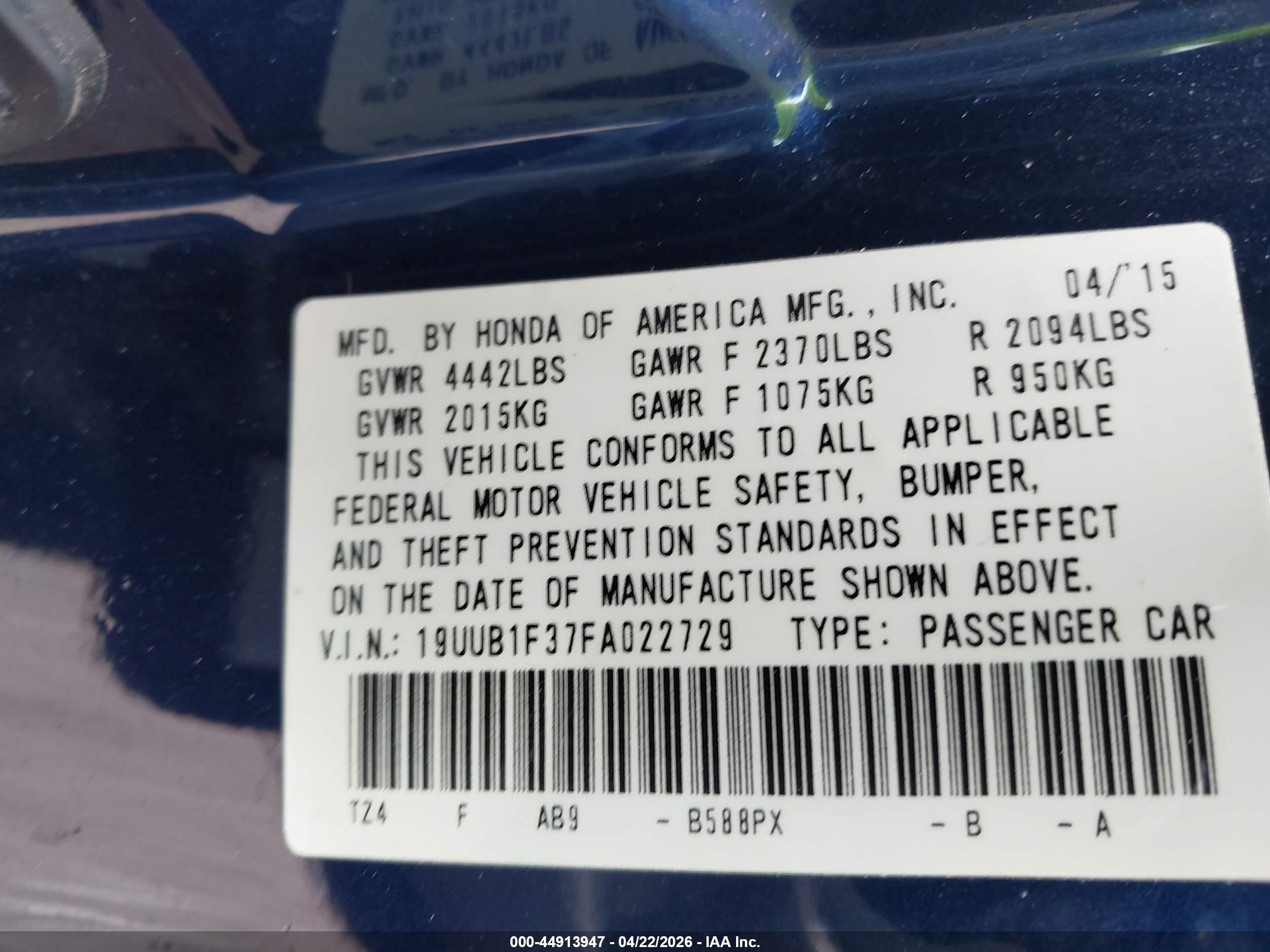 2015 Acura Tlx   Blue vin: 19UUB1F37FA022729