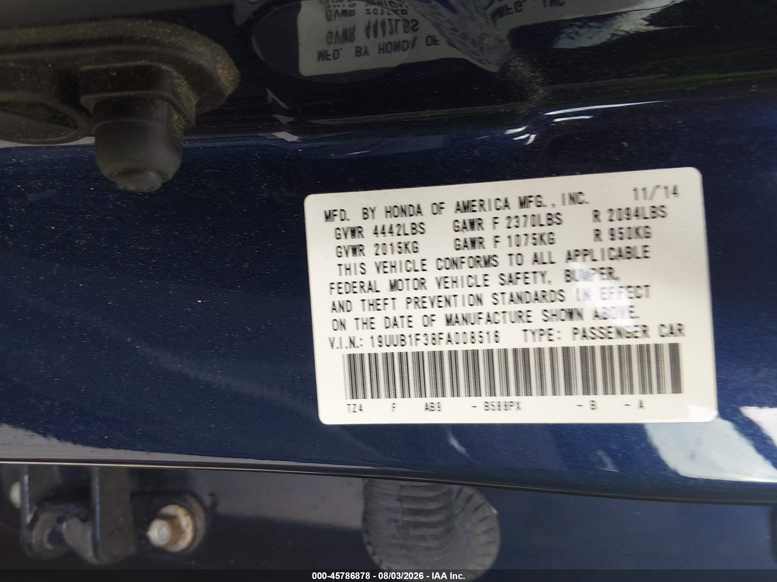 2015 Acura Tlx   Синий vin: 19UUB1F38FA008516