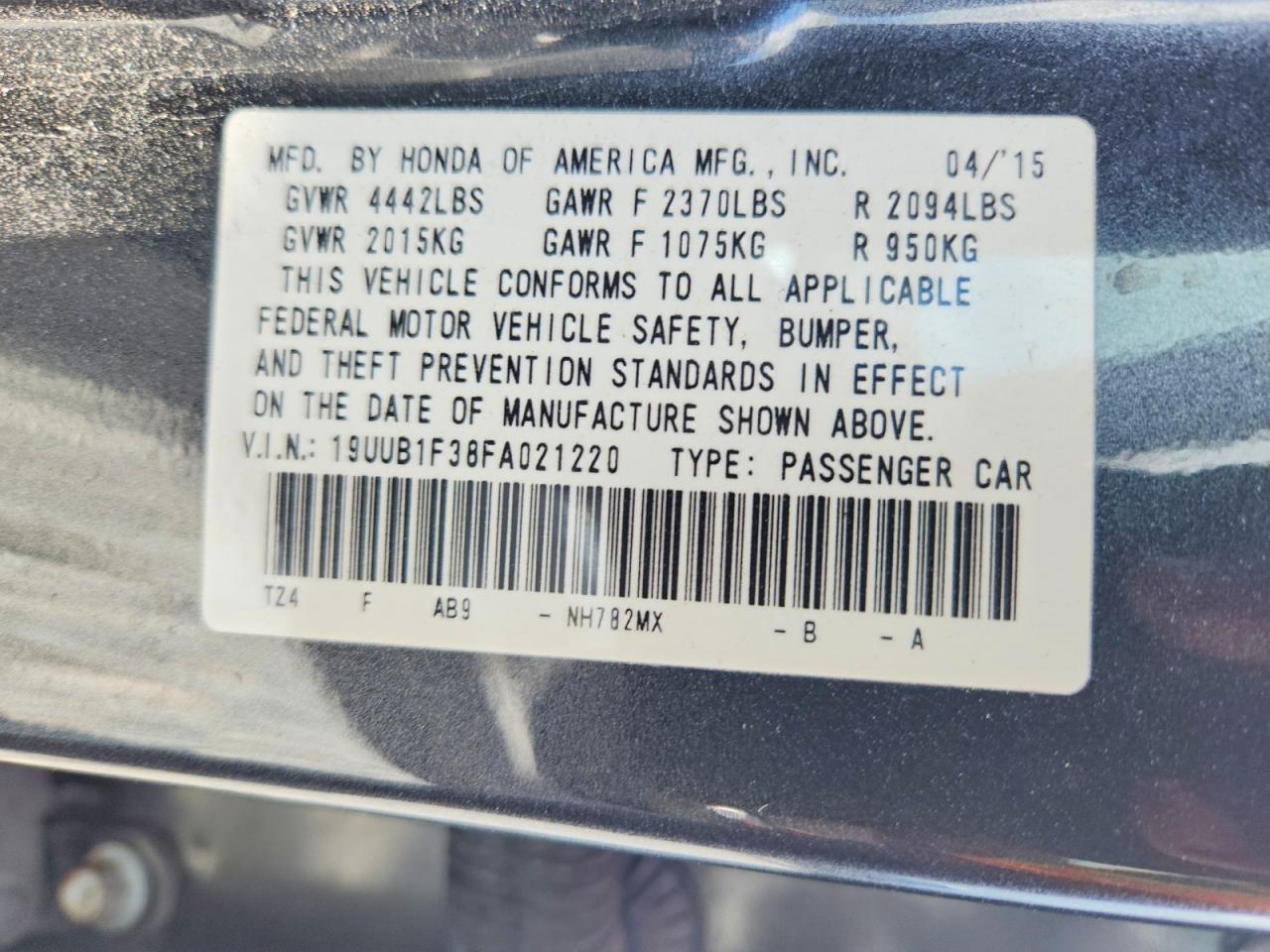 2015 Acura Tlx Charcoal vin: 19UUB1F38FA021220