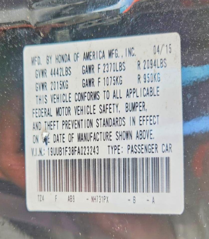 2015 Acura Tlx Черный vin: 19UUB1F38FA023243