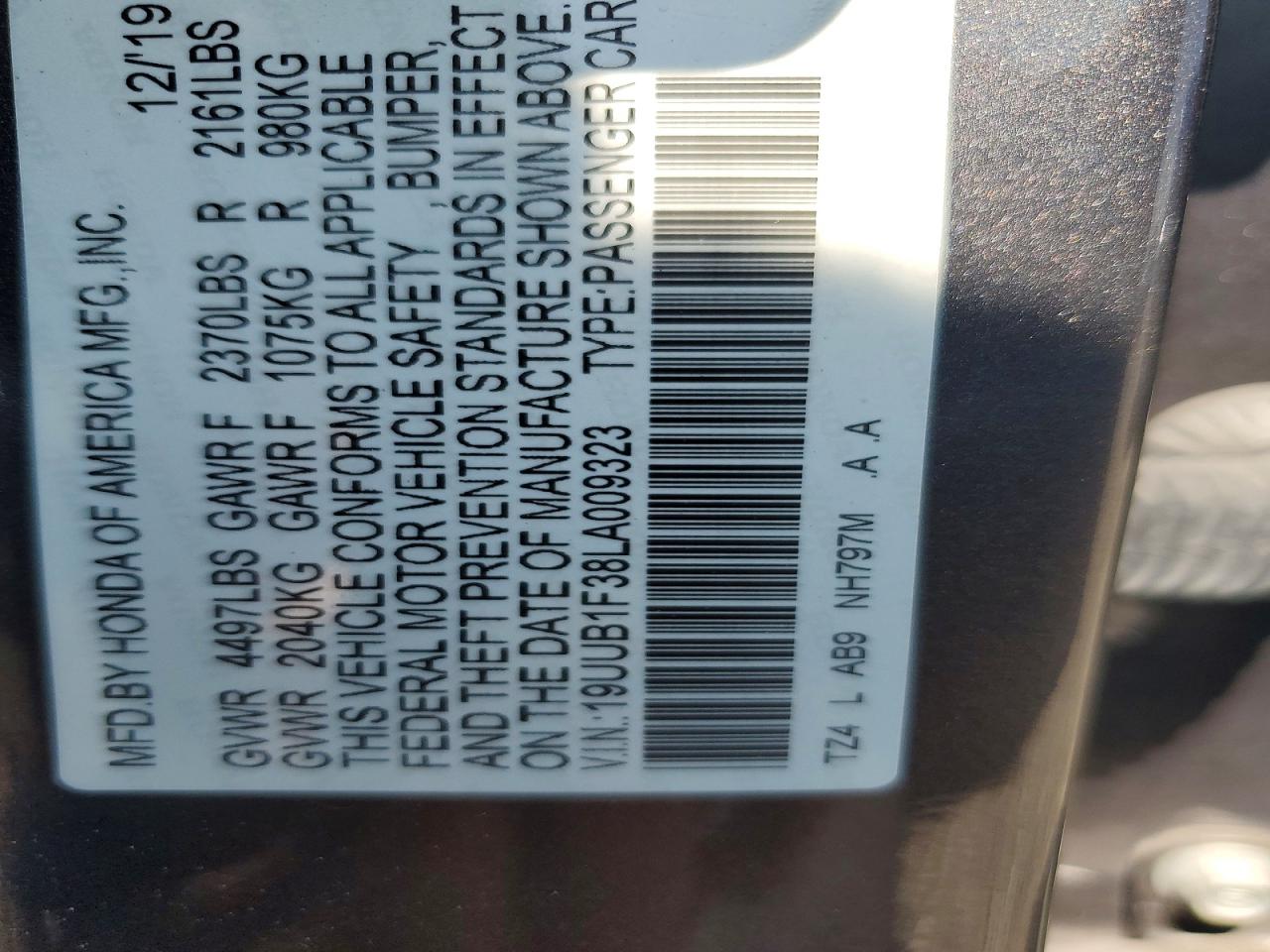 2020 Acura Tlx Gray vin: 19UUB1F38LA009323