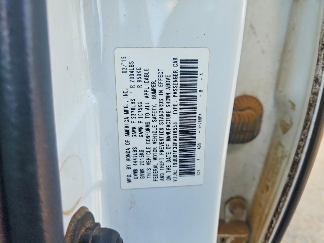 2015 Acura Tlx White vin: 19UUB1F39FA016558