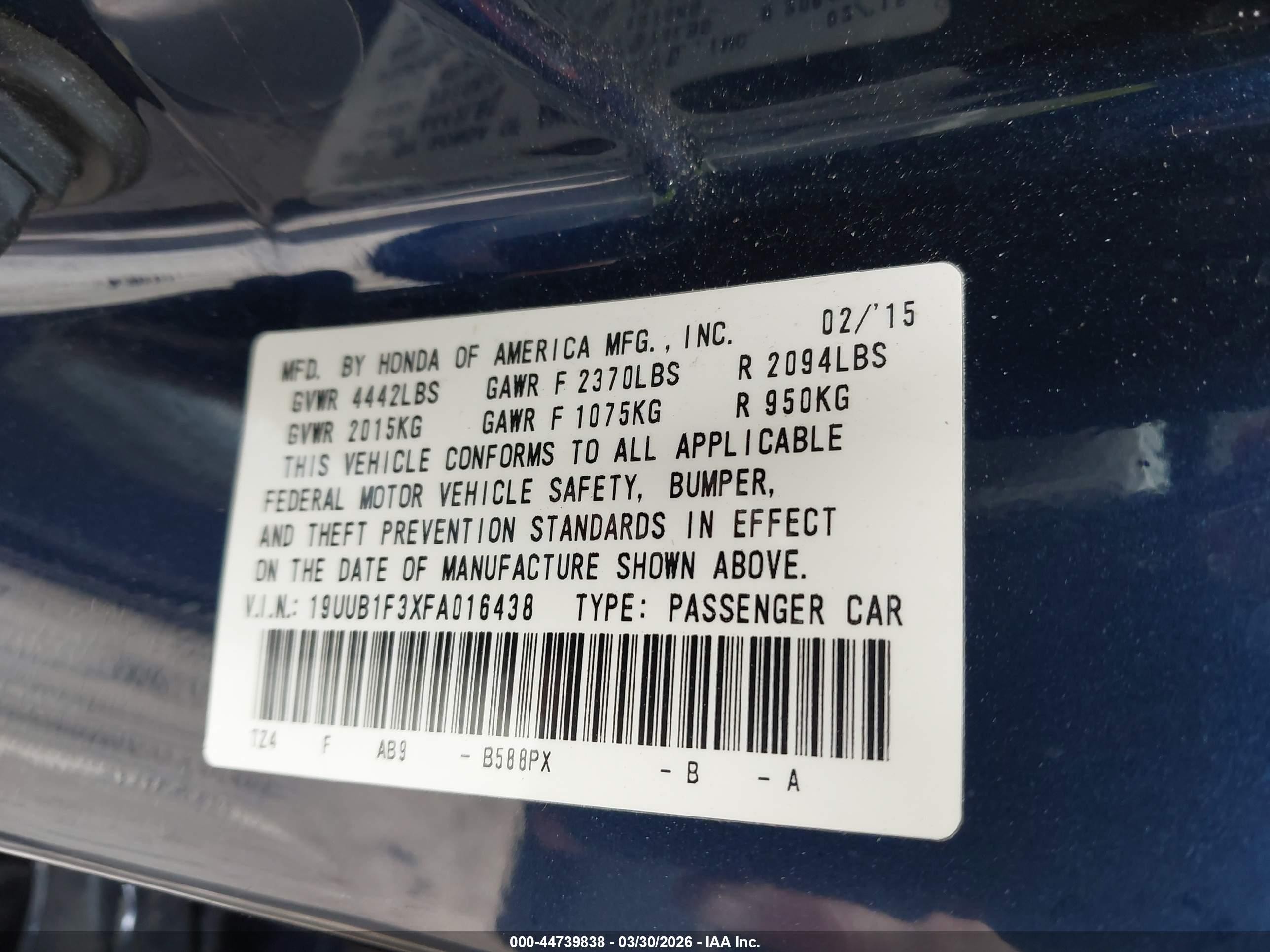 2015 Acura Tlx   Синий vin: 19UUB1F3XFA016438