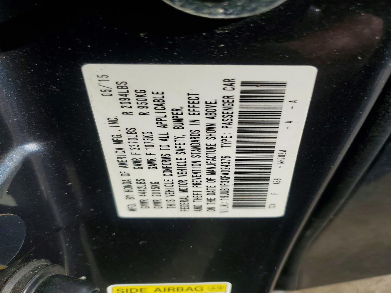 2015 Acura Tlx Gray vin: 19UUB1F3XFA024376