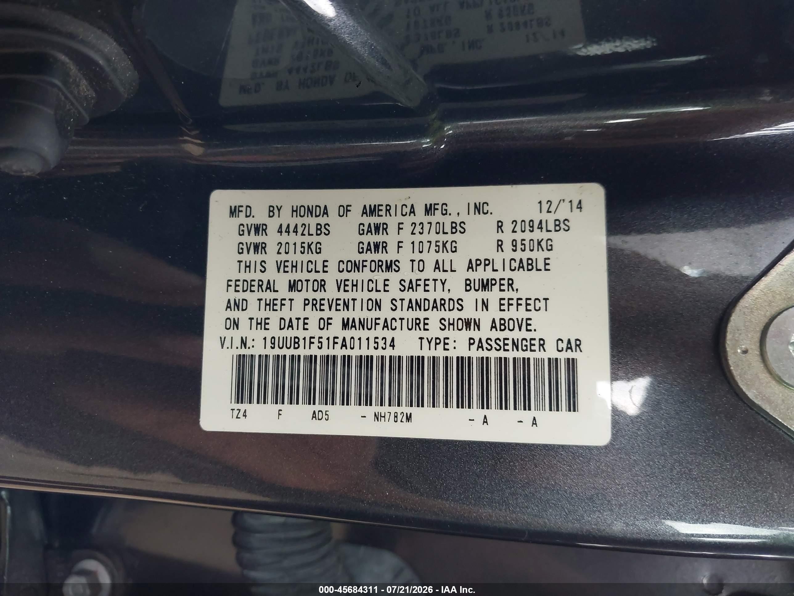 2015 Acura Tlx Tech Gray vin: 19UUB1F51FA011534