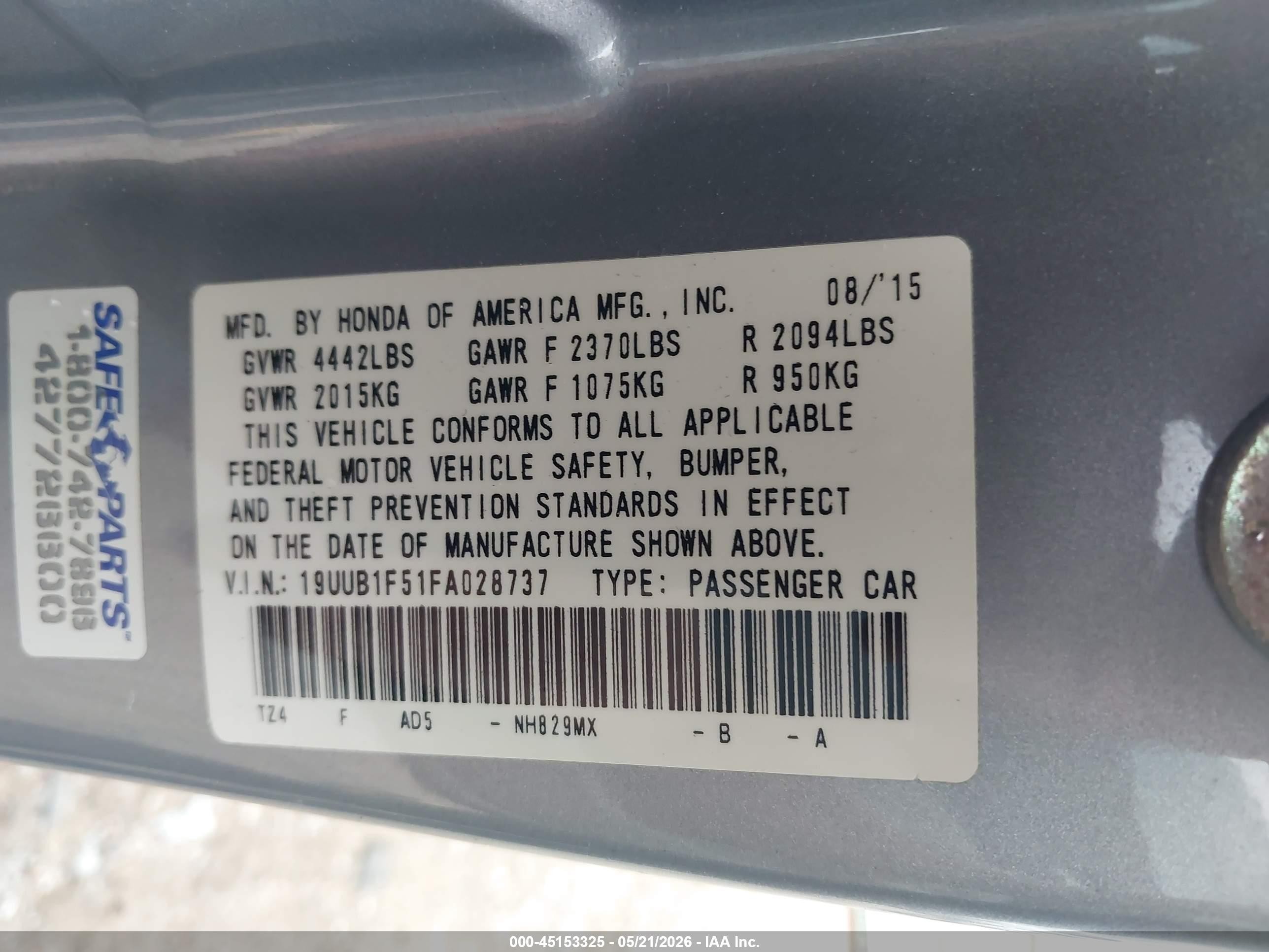 2015 Acura Tlx Tech Gray vin: 19UUB1F51FA028737