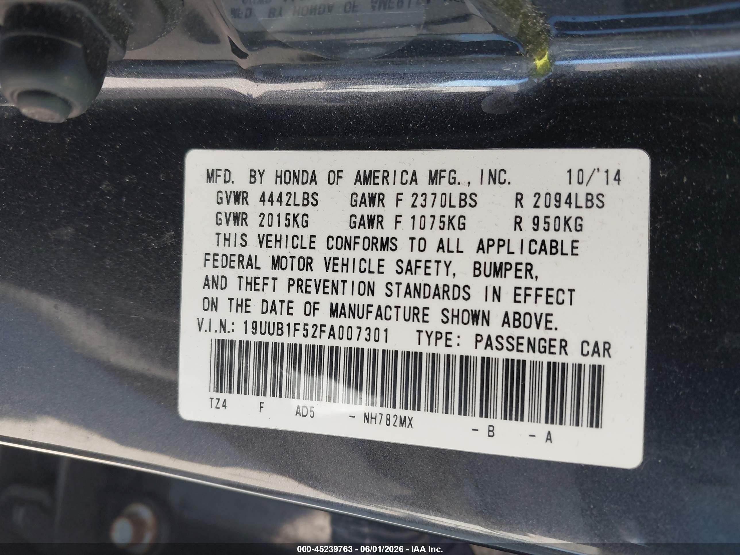 2015 Acura Tlx Tech Gray vin: 19UUB1F52FA007301