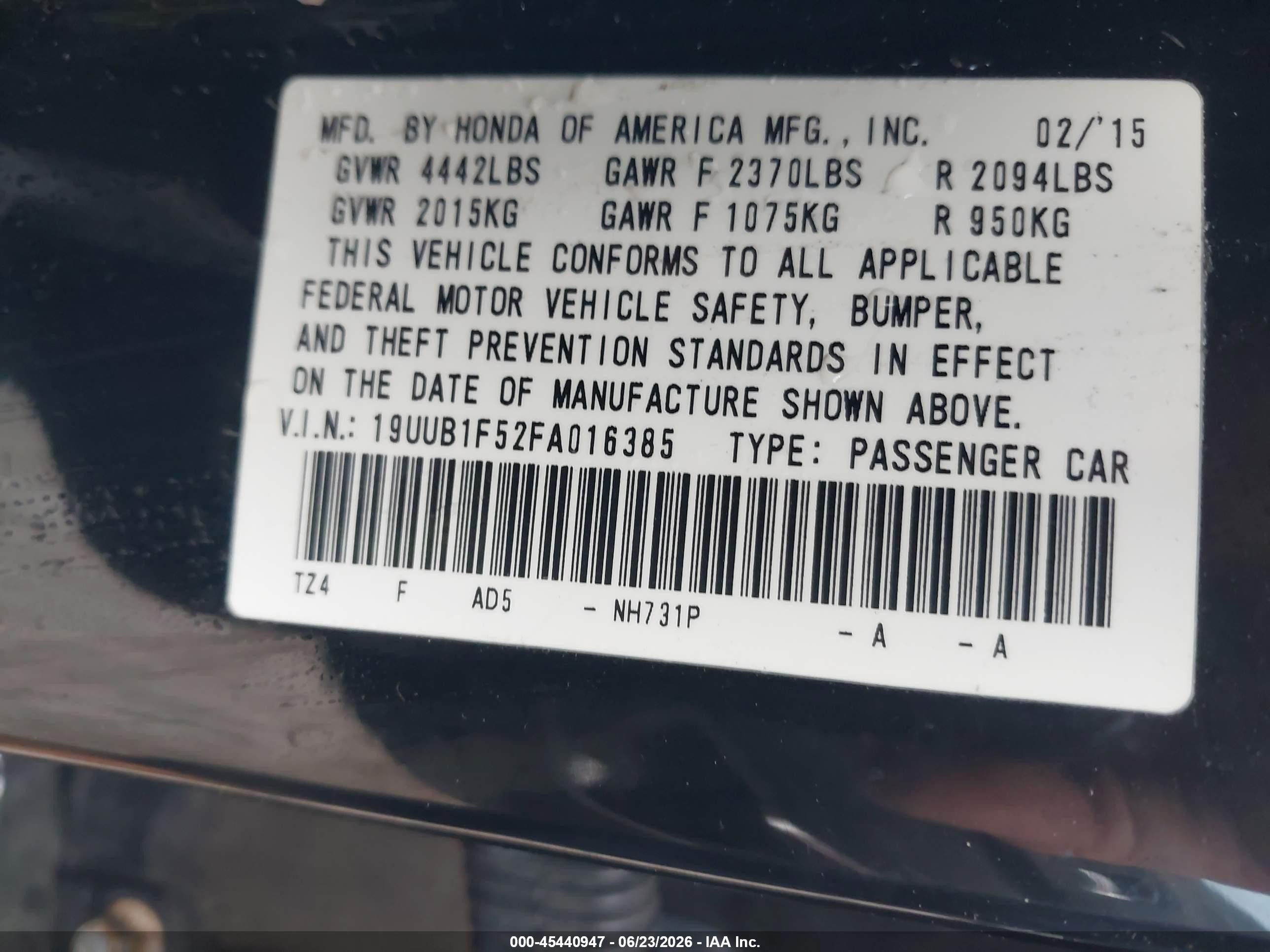2015 Acura Tlx Tech Black vin: 19UUB1F52FA016385