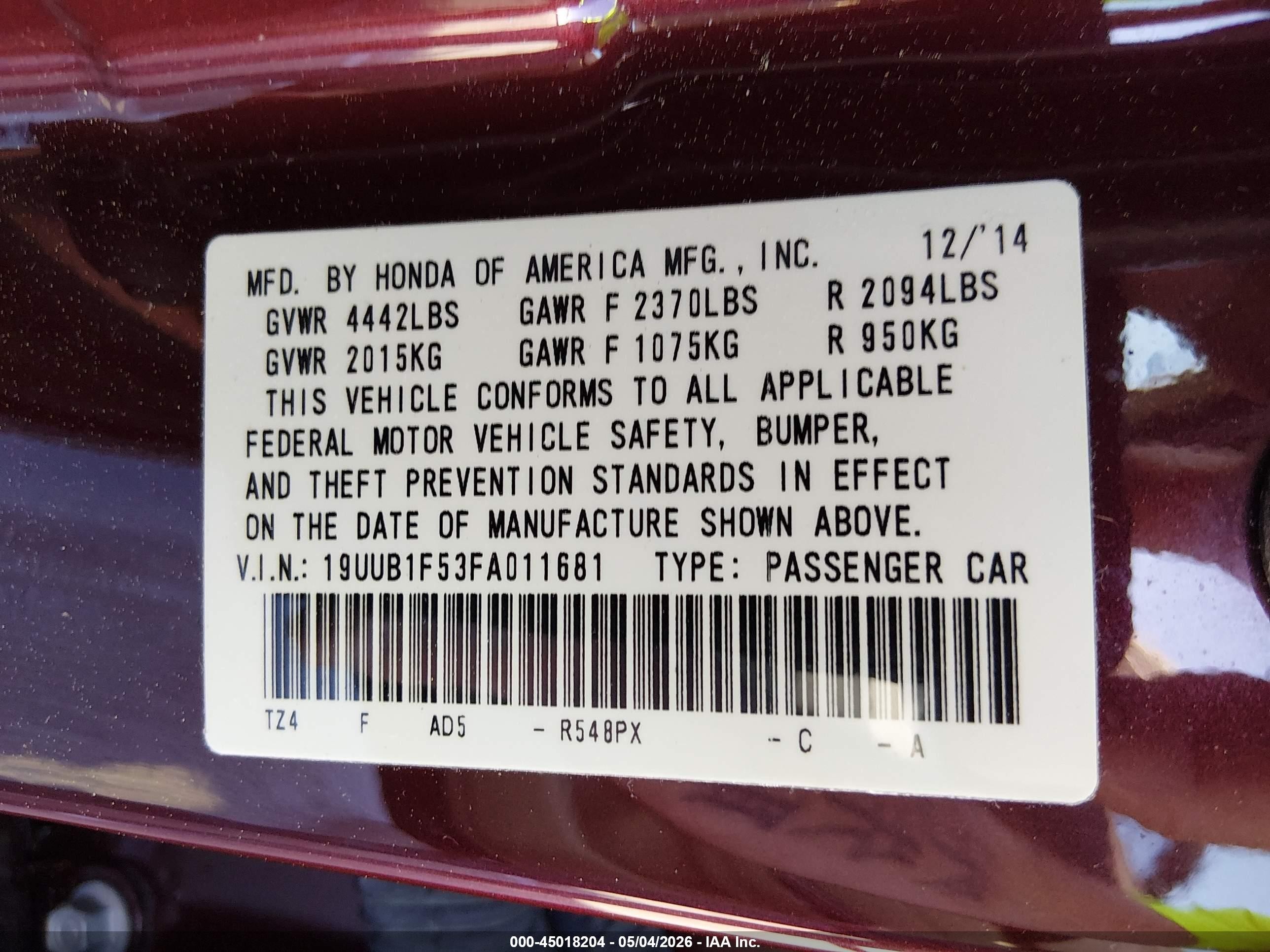 2015 Acura Tlx Tech Burgundy vin: 19UUB1F53FA011681