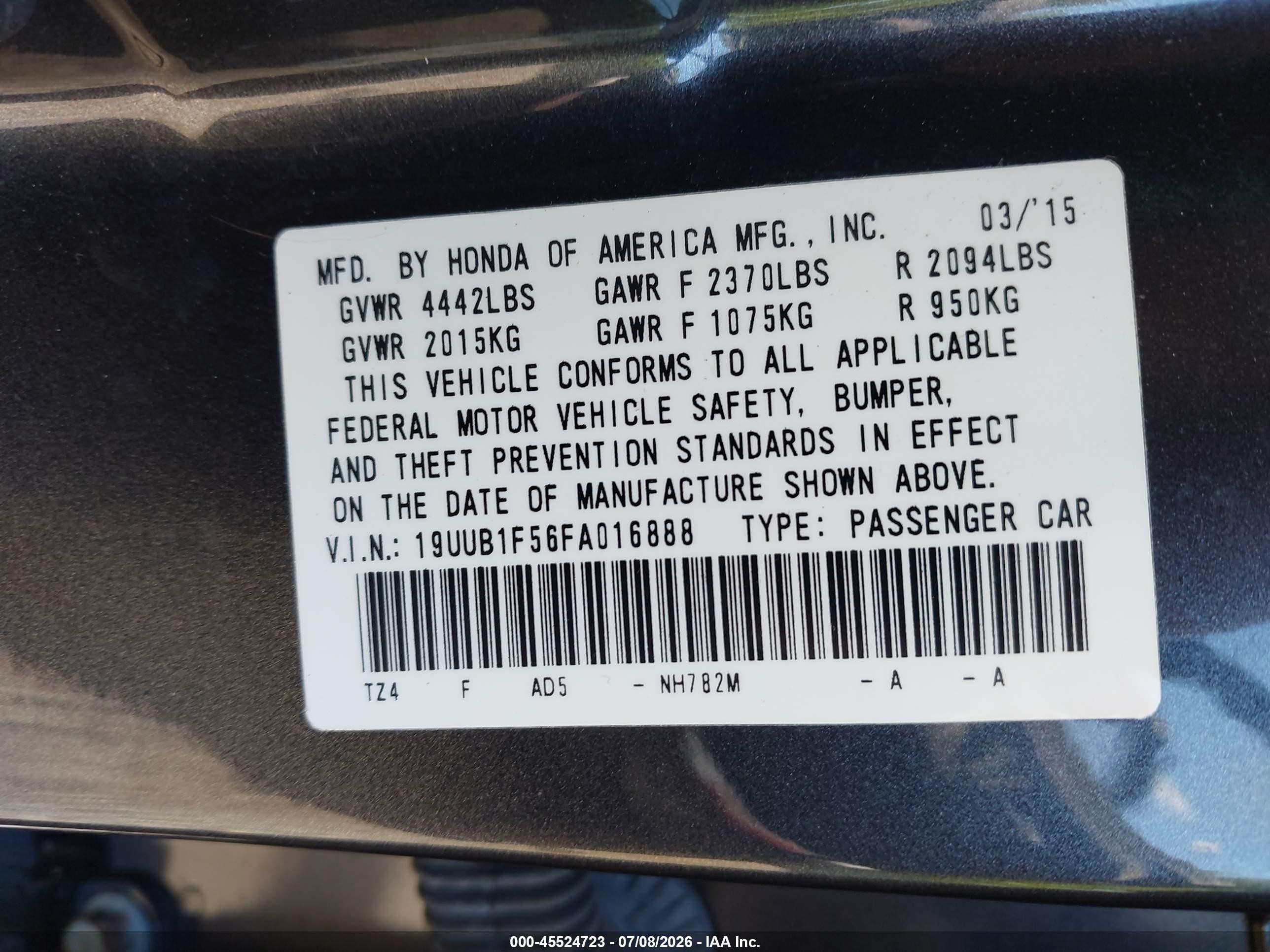 2015 Acura Tlx Tech Gray vin: 19UUB1F56FA016888