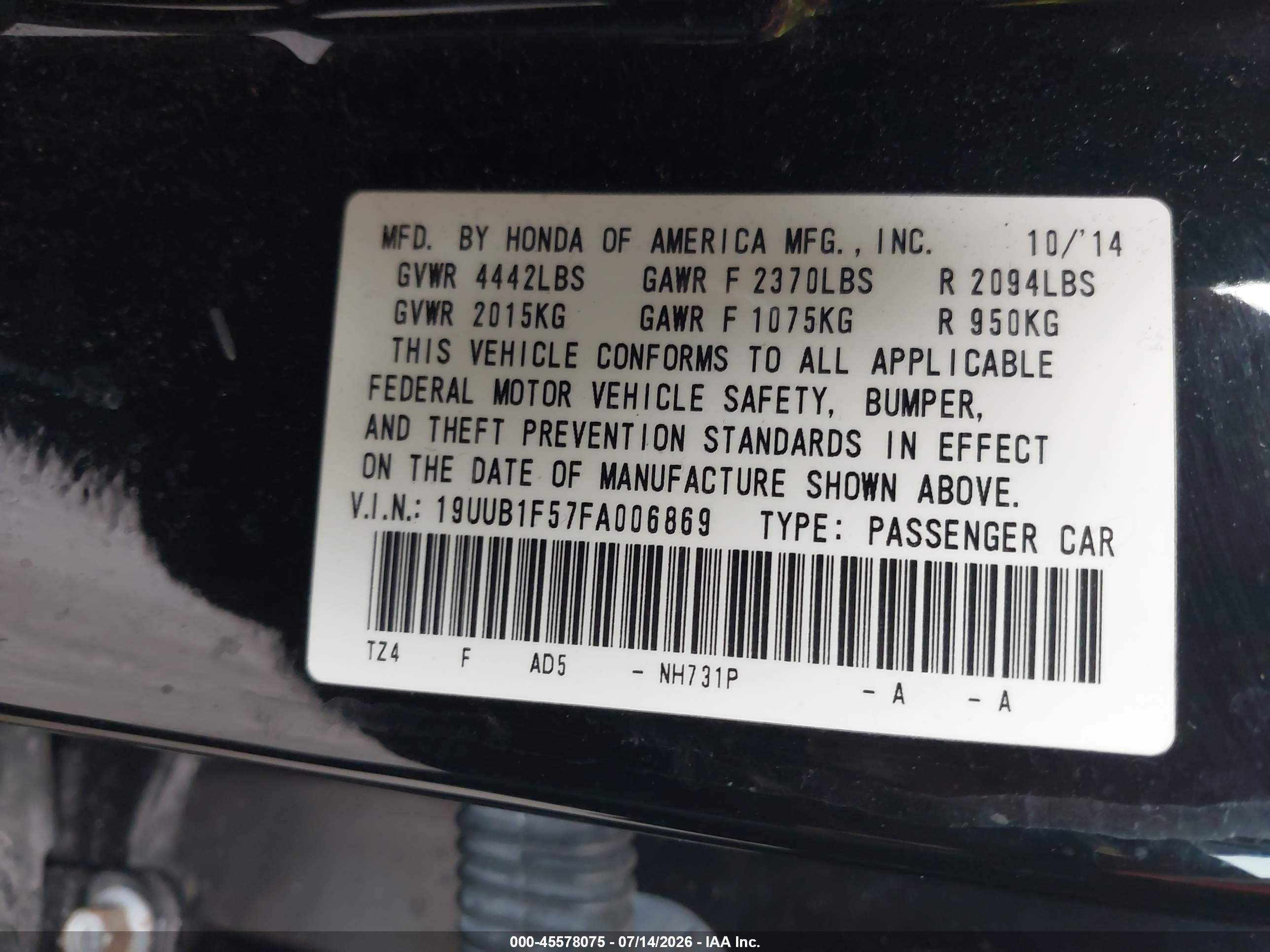 2015 Acura Tlx Tech Blue vin: 19UUB1F57FA006869