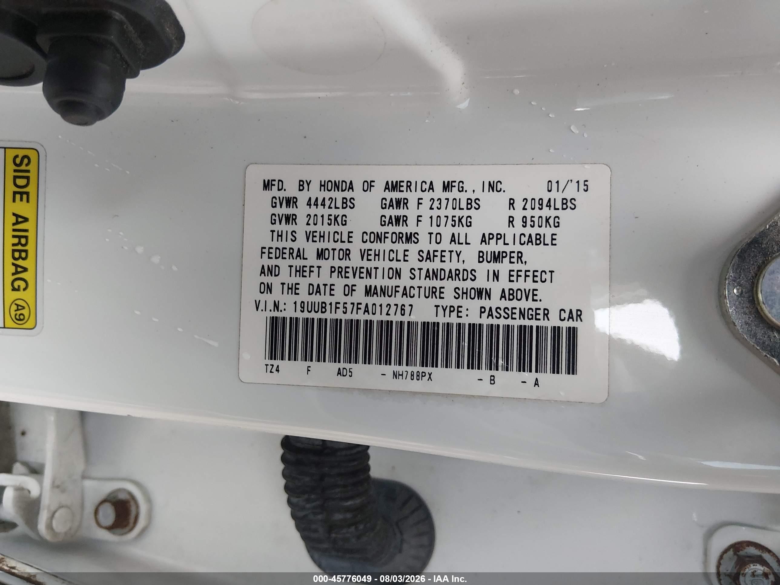 2015 Acura Tlx Tech White vin: 19UUB1F57FA012767