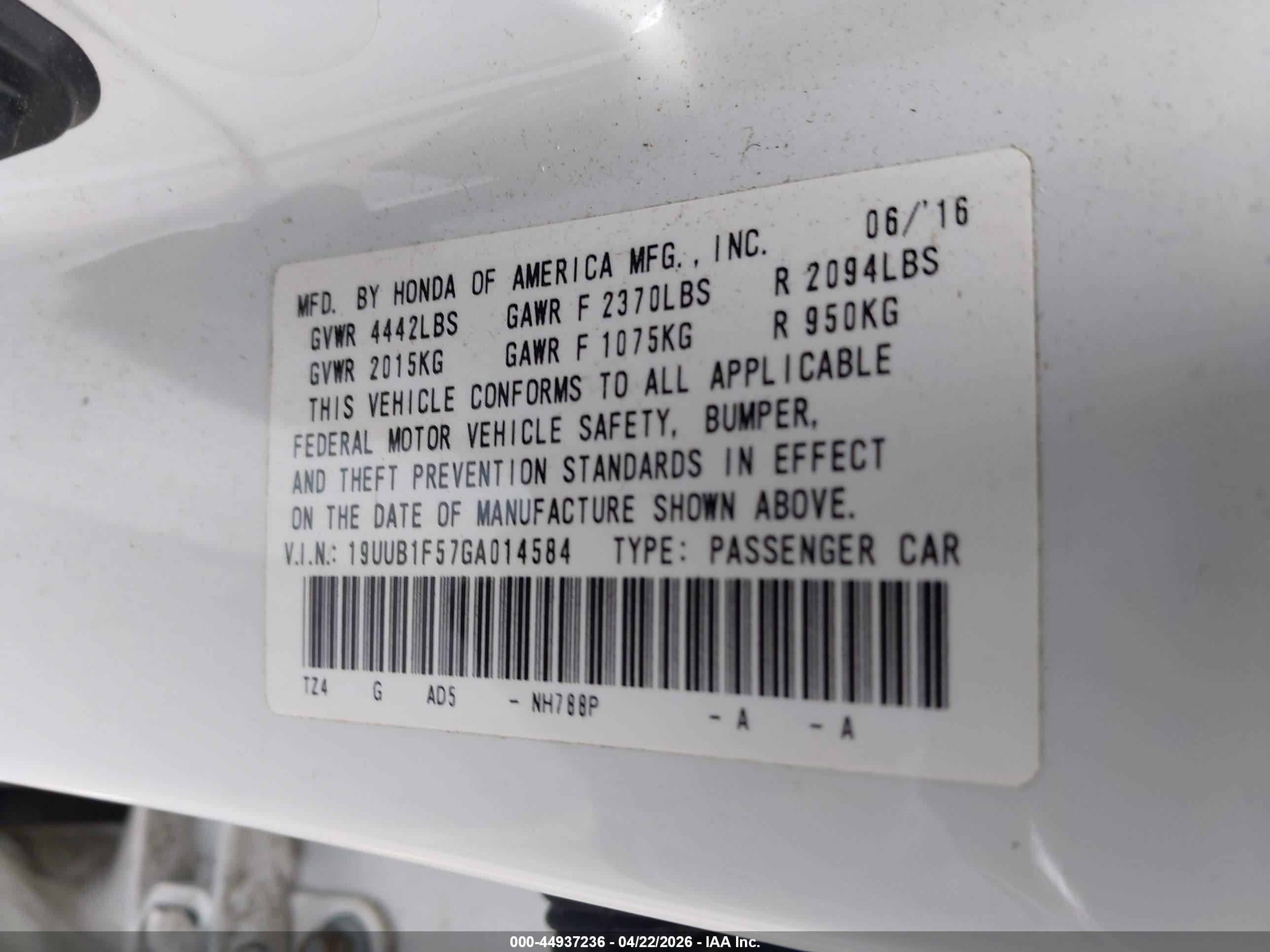 2016 Acura Tlx Tech White vin: 19UUB1F57GA014584