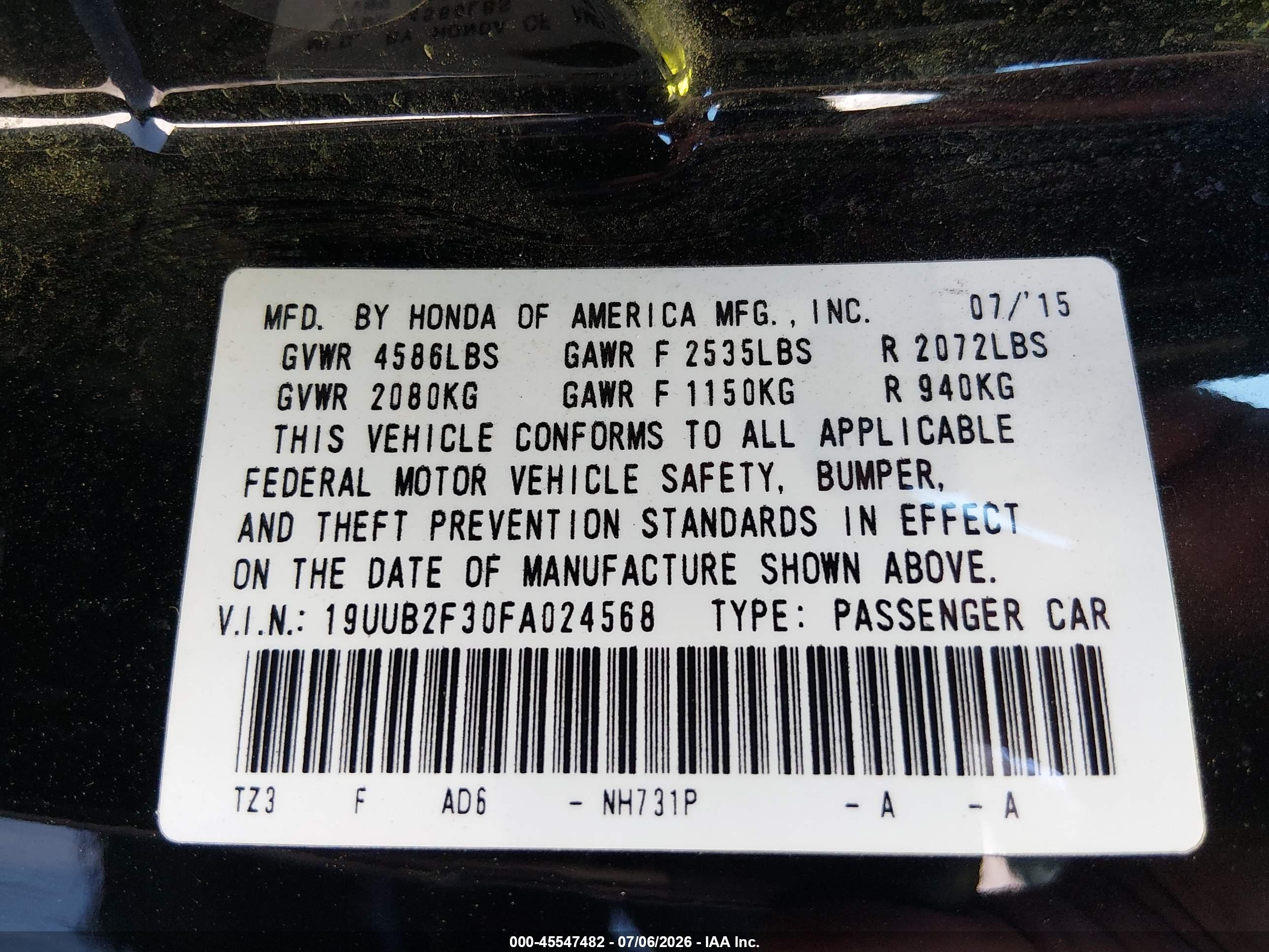 2015 Acura Tlx V6 Черный vin: 19UUB2F30FA024568