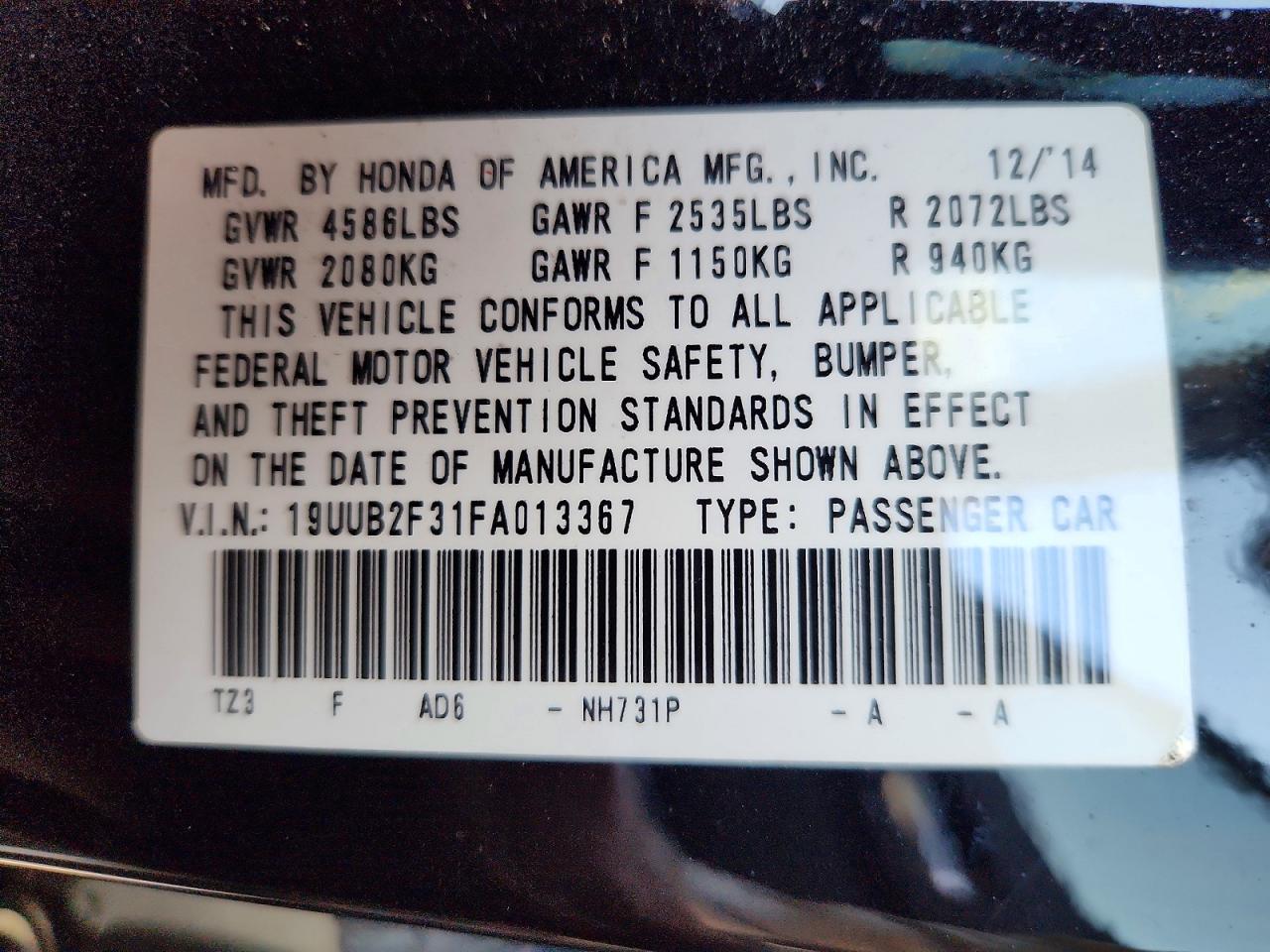 2015 Acura Tlx Black vin: 19UUB2F31FA013367
