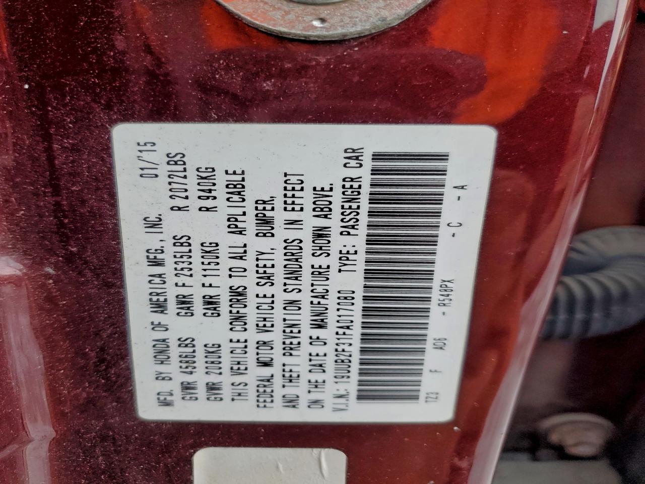 2015 Acura Tlx Burgundy vin: 19UUB2F31FA017080