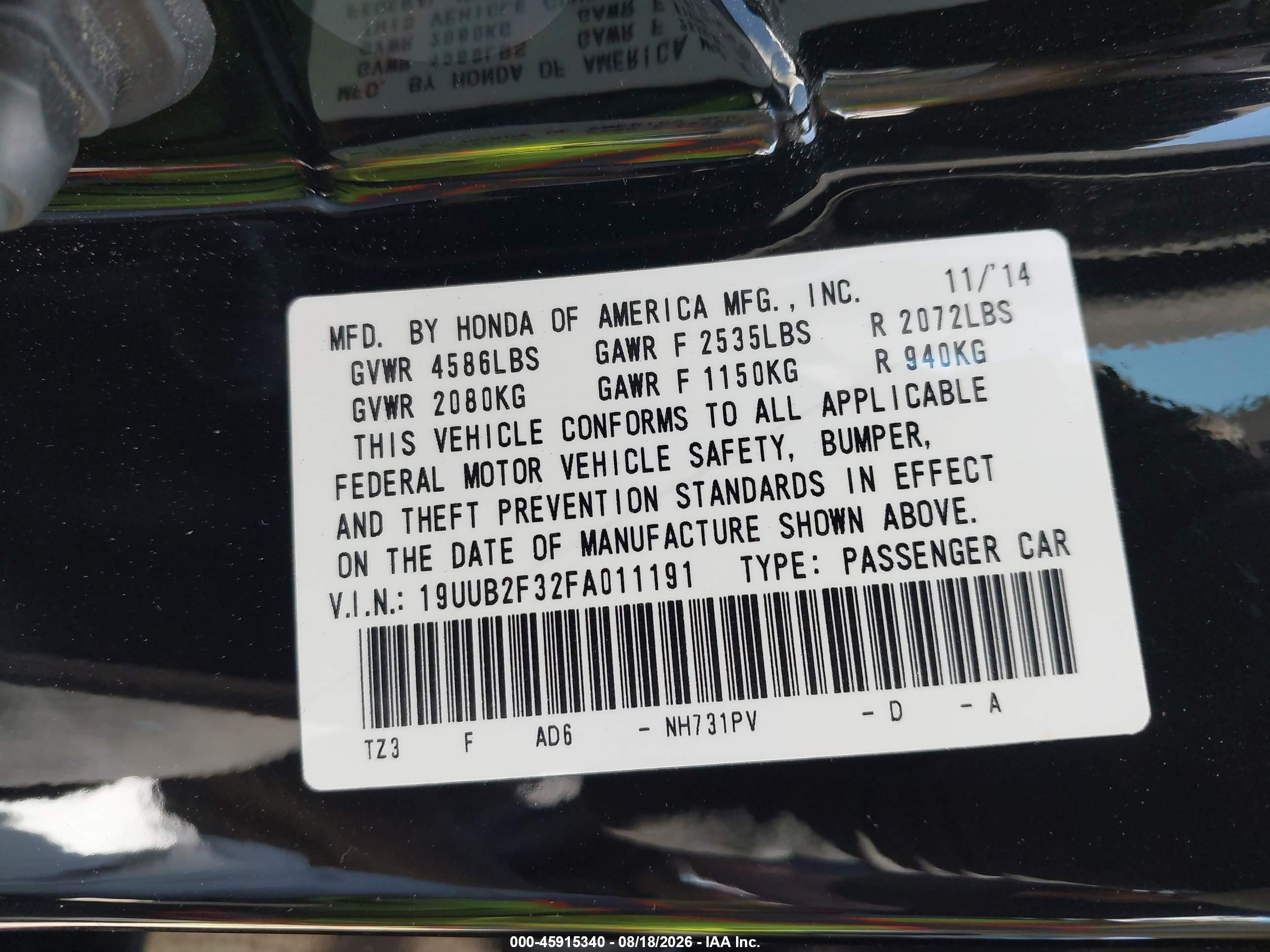 2015 Acura Tlx V6 Black vin: 19UUB2F32FA011191