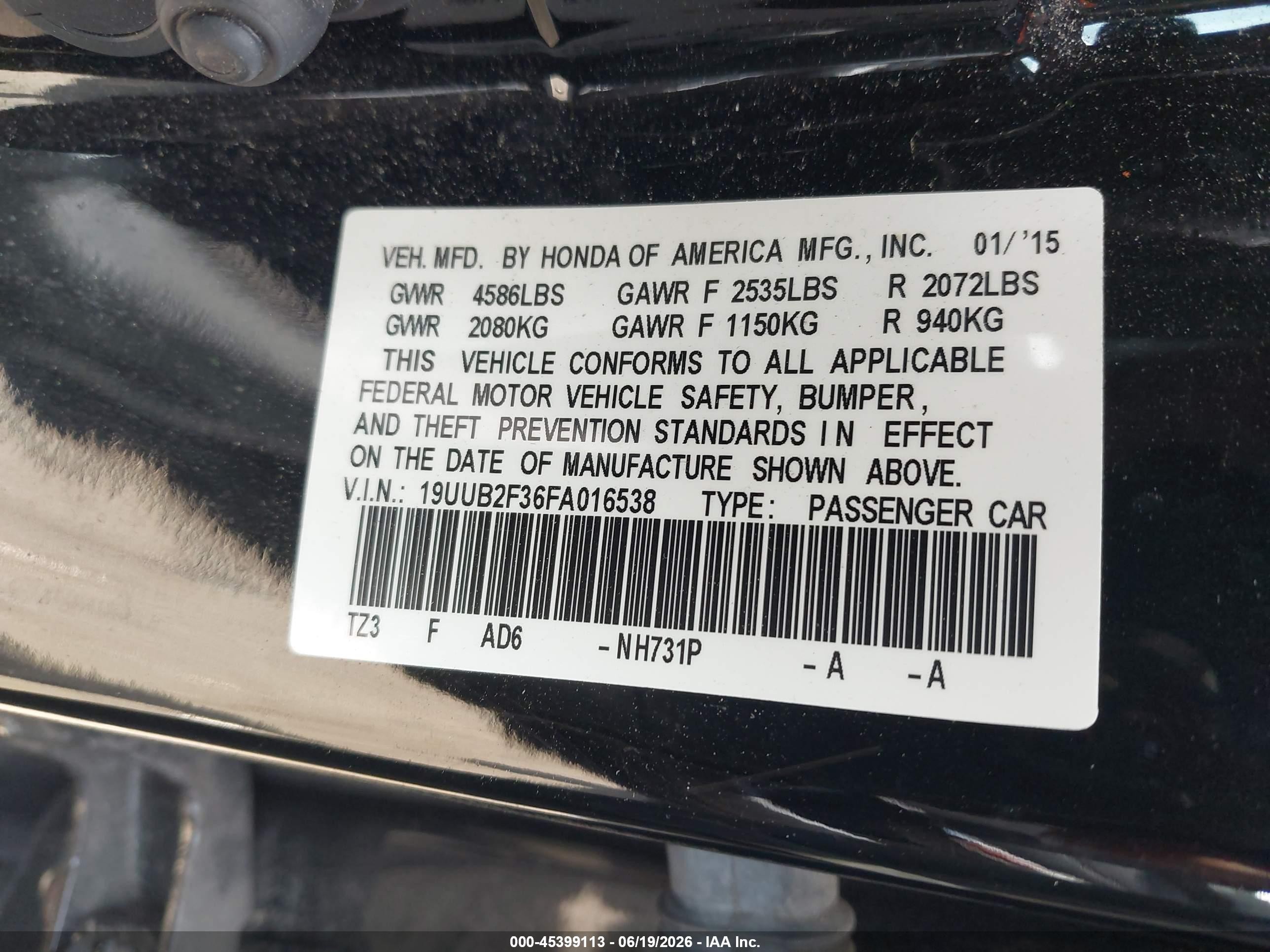 2015 Acura Tlx V6 Black vin: 19UUB2F36FA016538