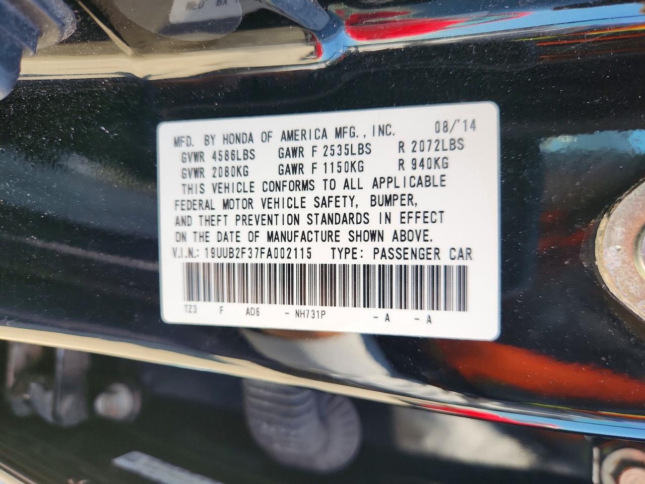 2015 Acura Tlx Black vin: 19UUB2F37FA002115